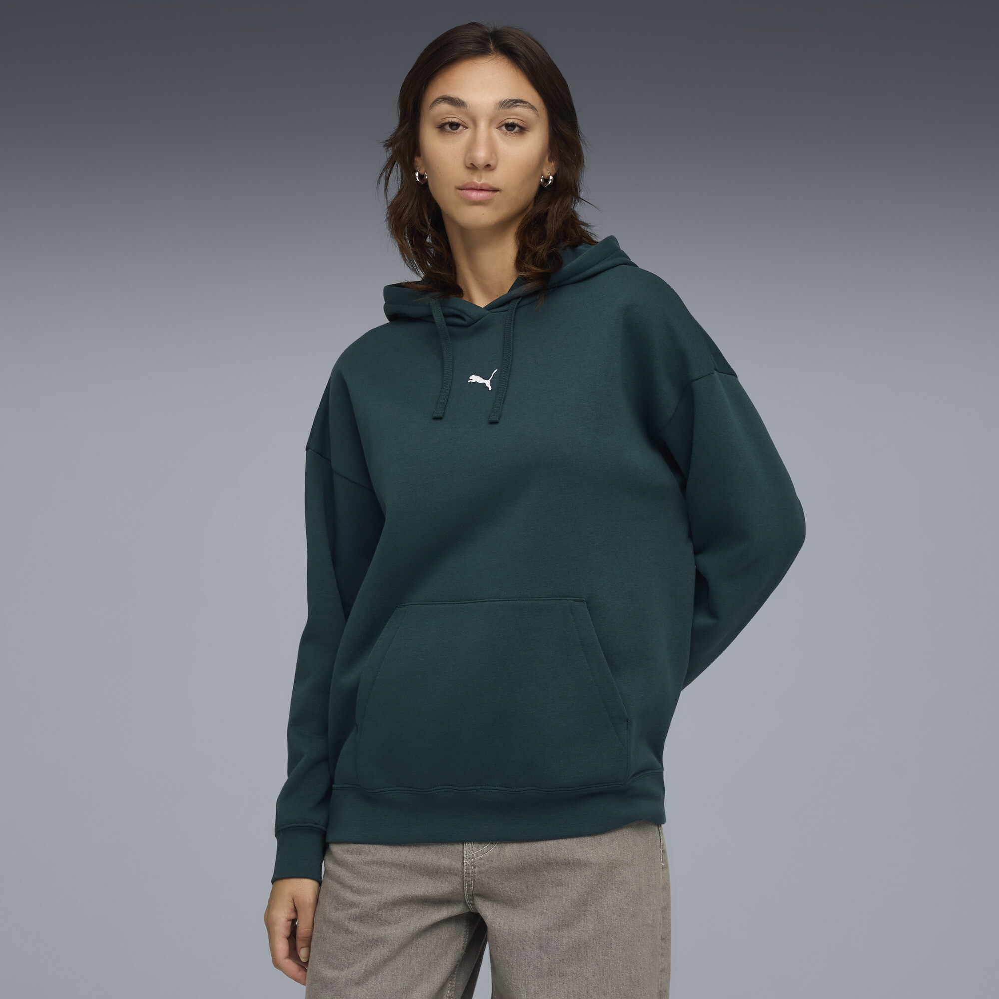 PUMA Essentials Women's Oversized Hoodie in Green, Size XS