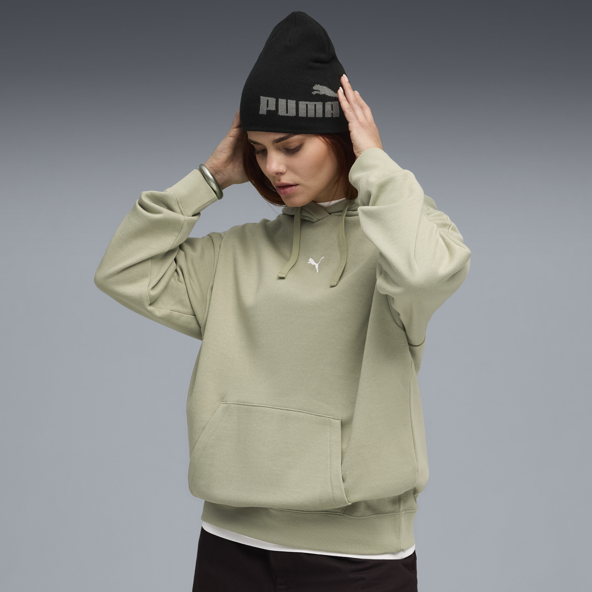 PUMA Essentials Women's Oversized Hoodie in Green, Size S