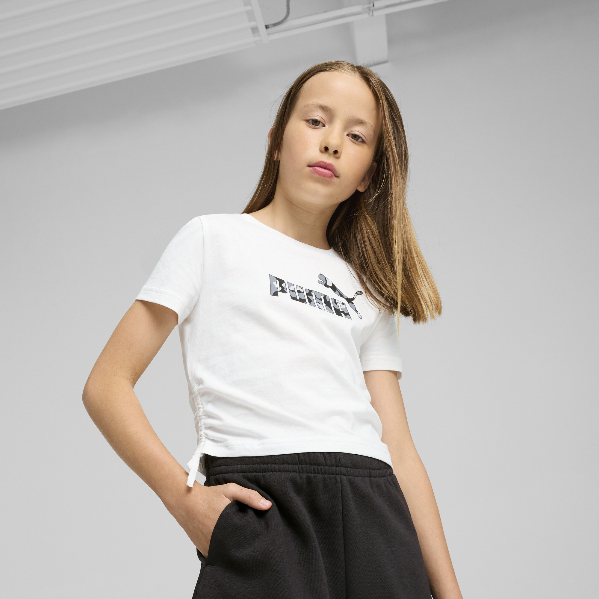 Puma Essentials Animal Logo Infill T-Shirt mit Knotendetail Teenager Für Damen Für Kinder | Mit Print | White | Größe: 1...