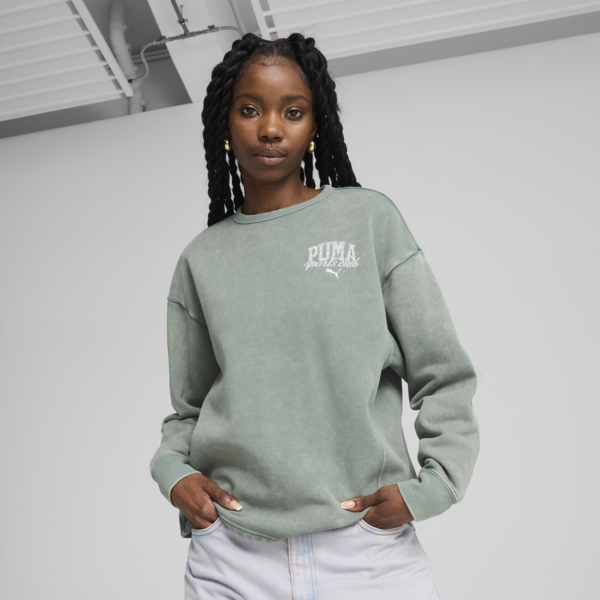 PUMA CLASS Comfort Washed Crew Women, Green Moon, large-ZAF