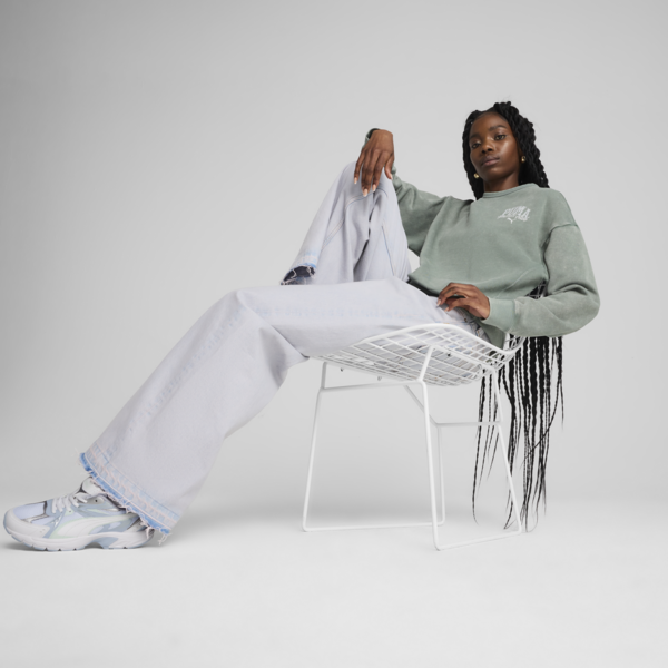 PUMA CLASS Comfort Washed Crew Women, Green Moon, large-ZAF