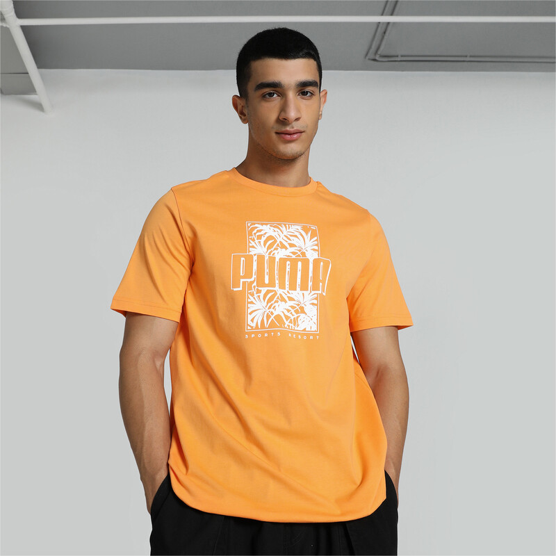 Men's PUMA PALM RESORT Graphic Tee in Clementine size M