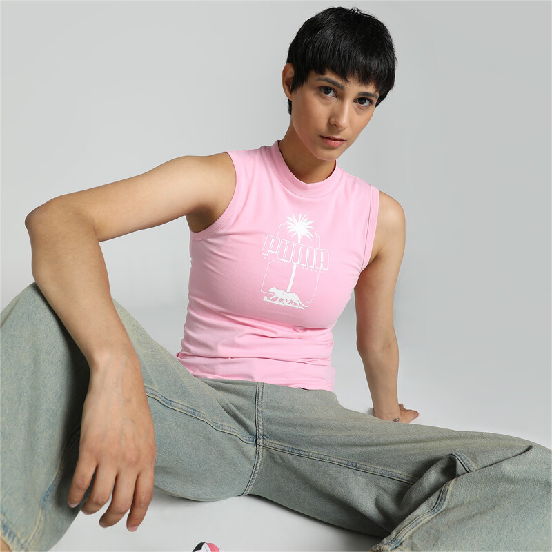 Women's PUMA PALM RESORT Slim Fit Tank in Pink size XL