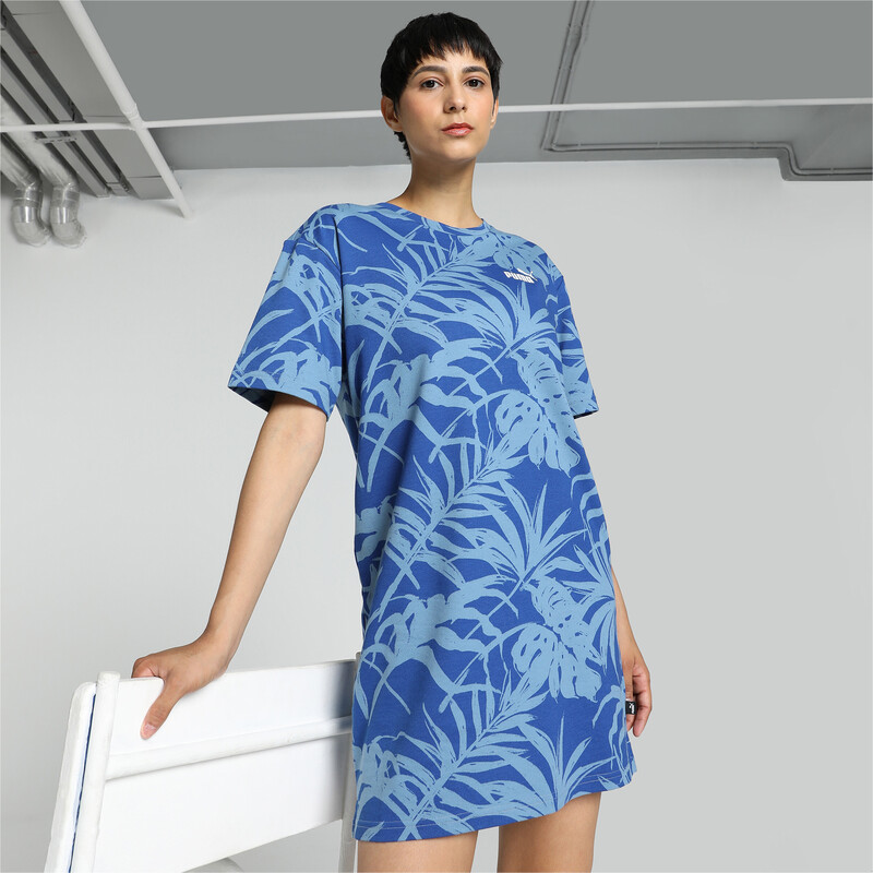 Women's PUMA PALM RESORT Printed Relaxed Fit Dress in Black/Blue size XL