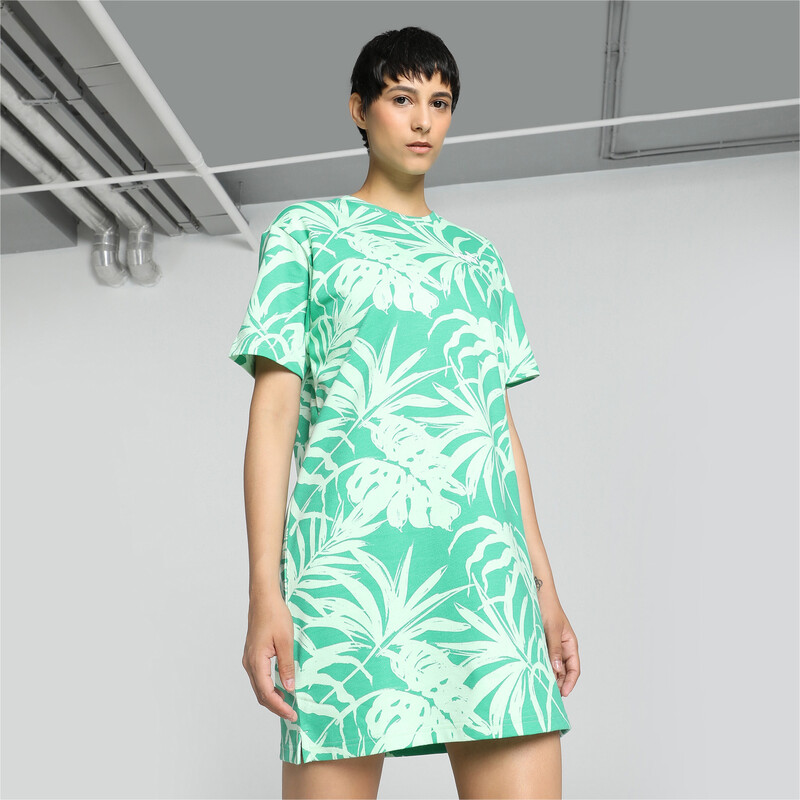 Women's PUMA PALM RESORT Printed Relaxed Fit Dress in Green size M