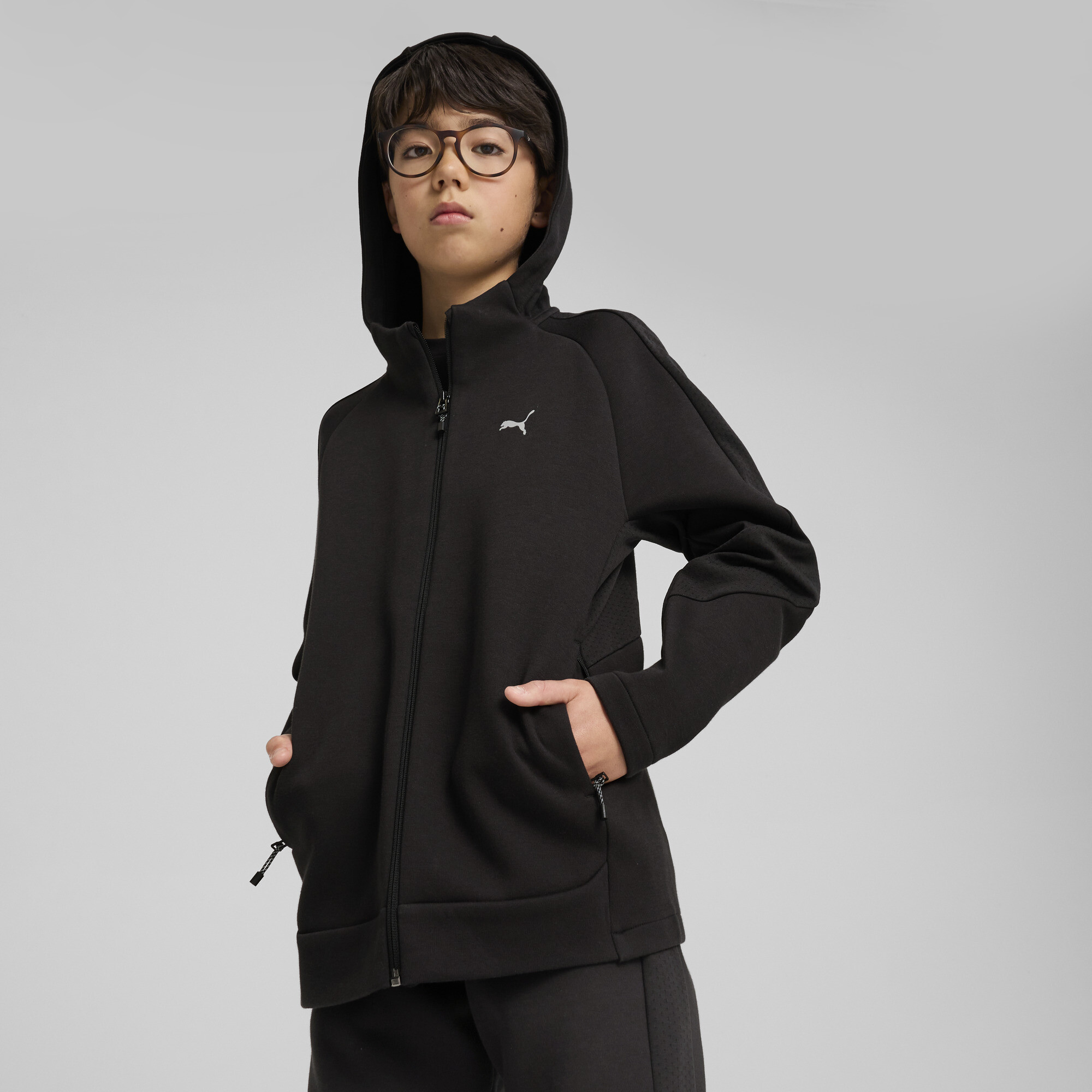 Puma EVOSTRIPE Hoodie mit durchgehendem Reißverschluss Teenager Für Herren Für Damen Für Kinder | Mit Plain | Black | Gr...