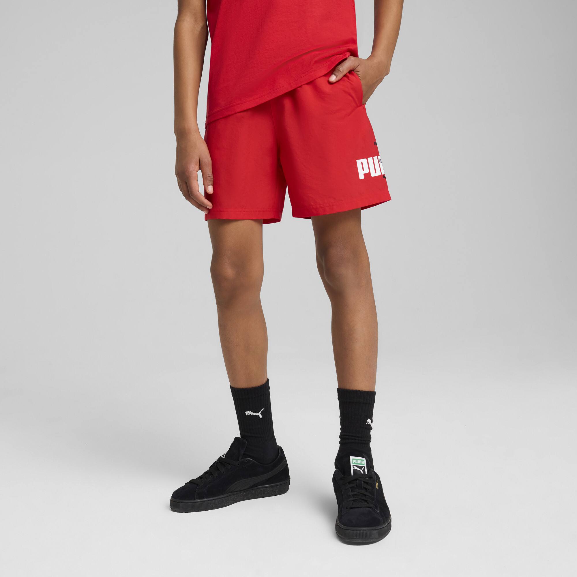 Puma Essentials Logo Lab Summer Gewebte Shorts Teenager Für Herren Für Damen Für Kinder | Mit Print | Red | Größe: 11-12...