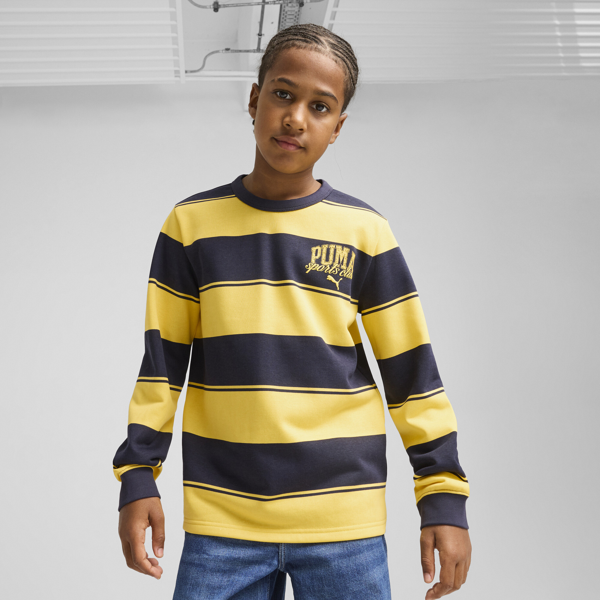 Puma Class Gestreifter Crew-Sweater Teenager Für Herren Für Damen Für Kinder | Mit Striped | New Navy | Größe: 11-12Y