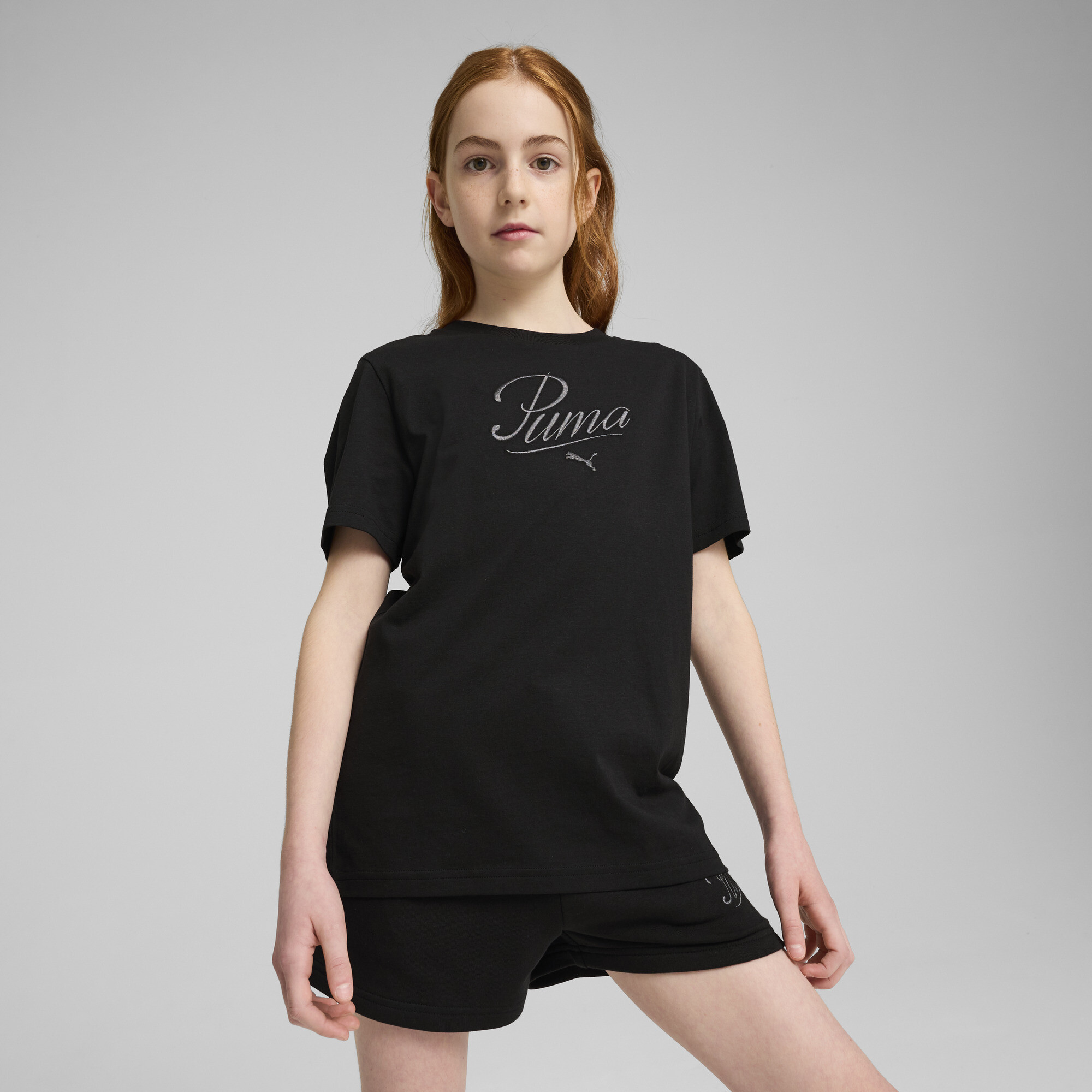 PUMA Essentials Script Big Kids T-Shirt in Black Size XS 13$