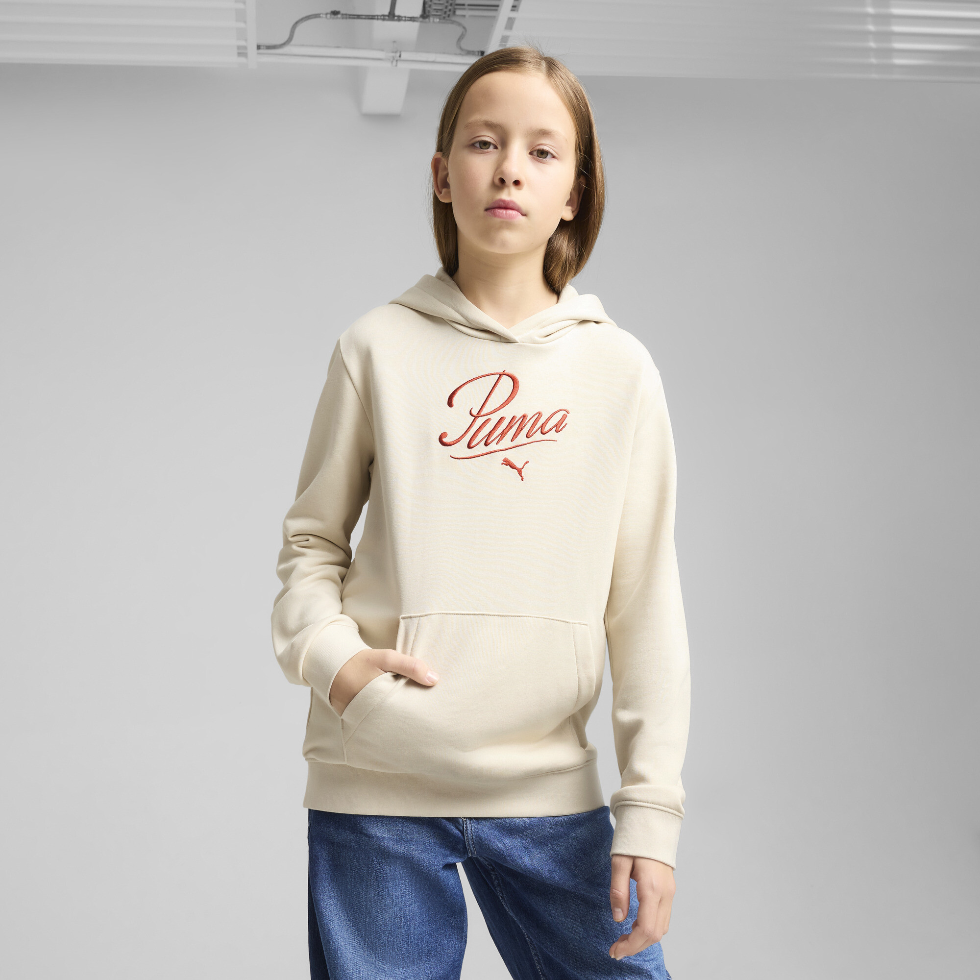 Puma Essentials Script Big Kids' Hoodie In White