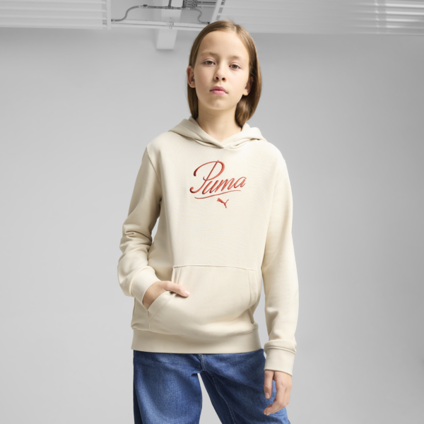 Essentials Script Hoodie Youth, Alpine Snow, large-ZAF