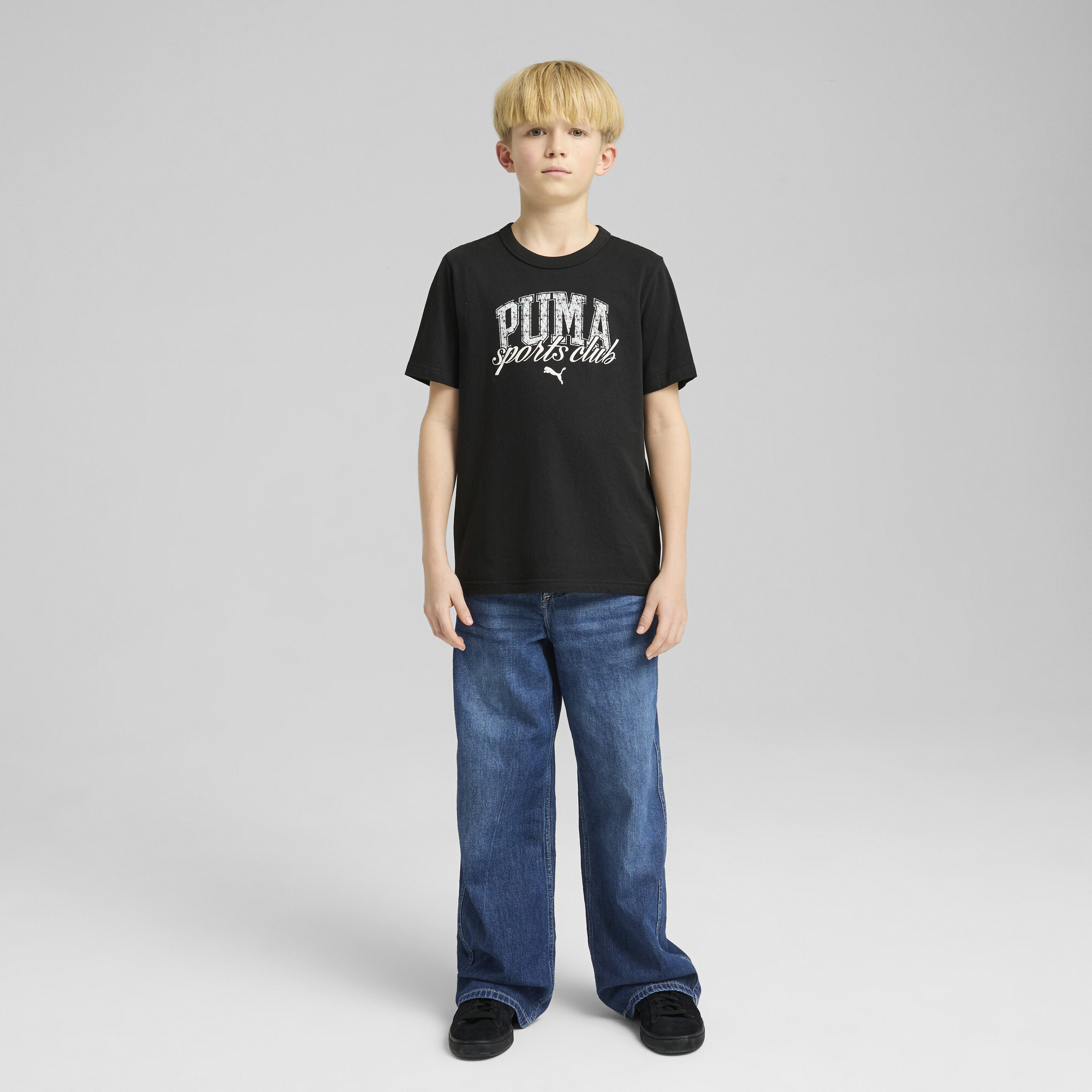 PUMA Class T-shirt met print voor Heren, Zwart, Maat 11-12Y