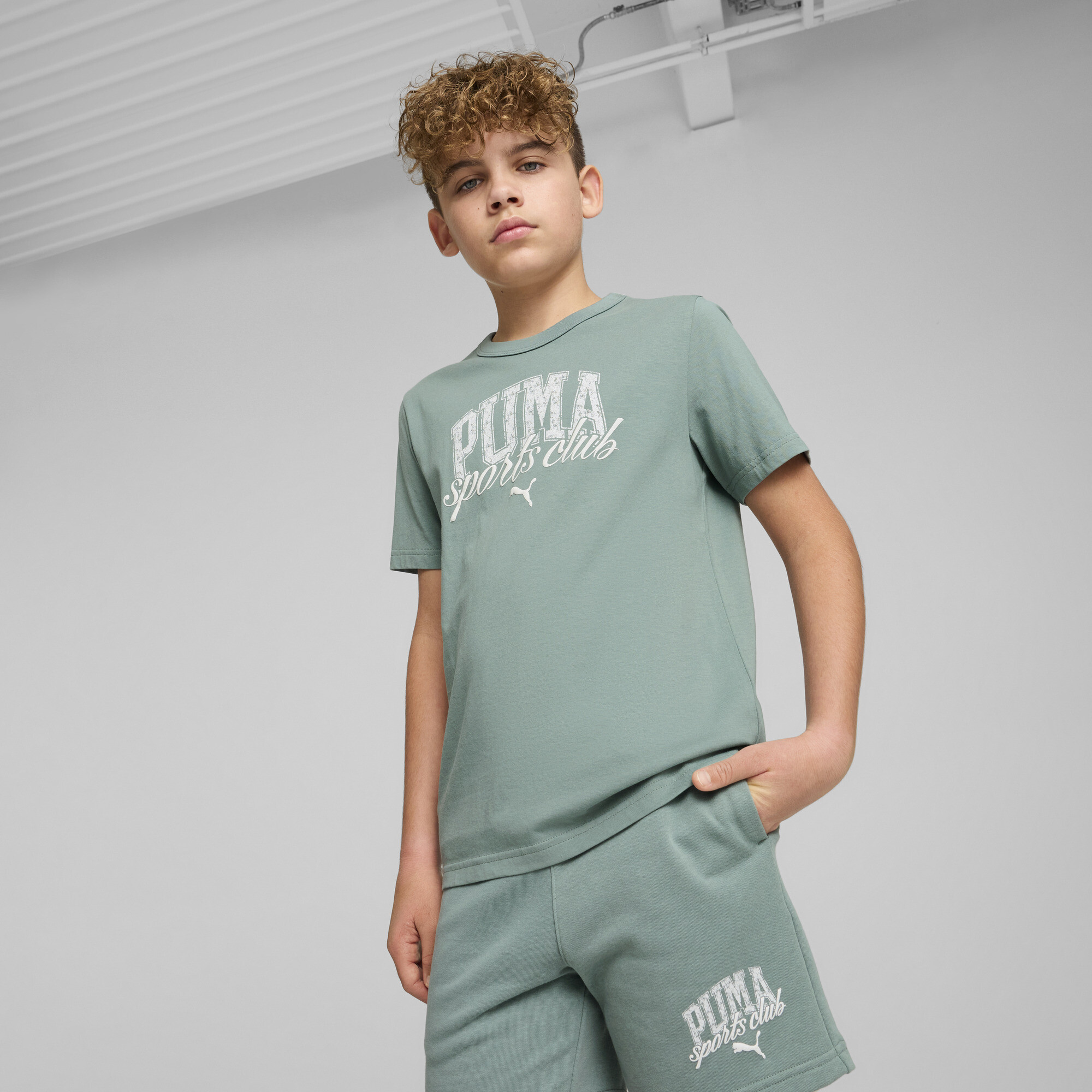 Puma Class Graphic T-Shirt Teenager Für Herren Für Damen Für Kinder | Mit Plain | Green Moon | Größe: 7-8Y