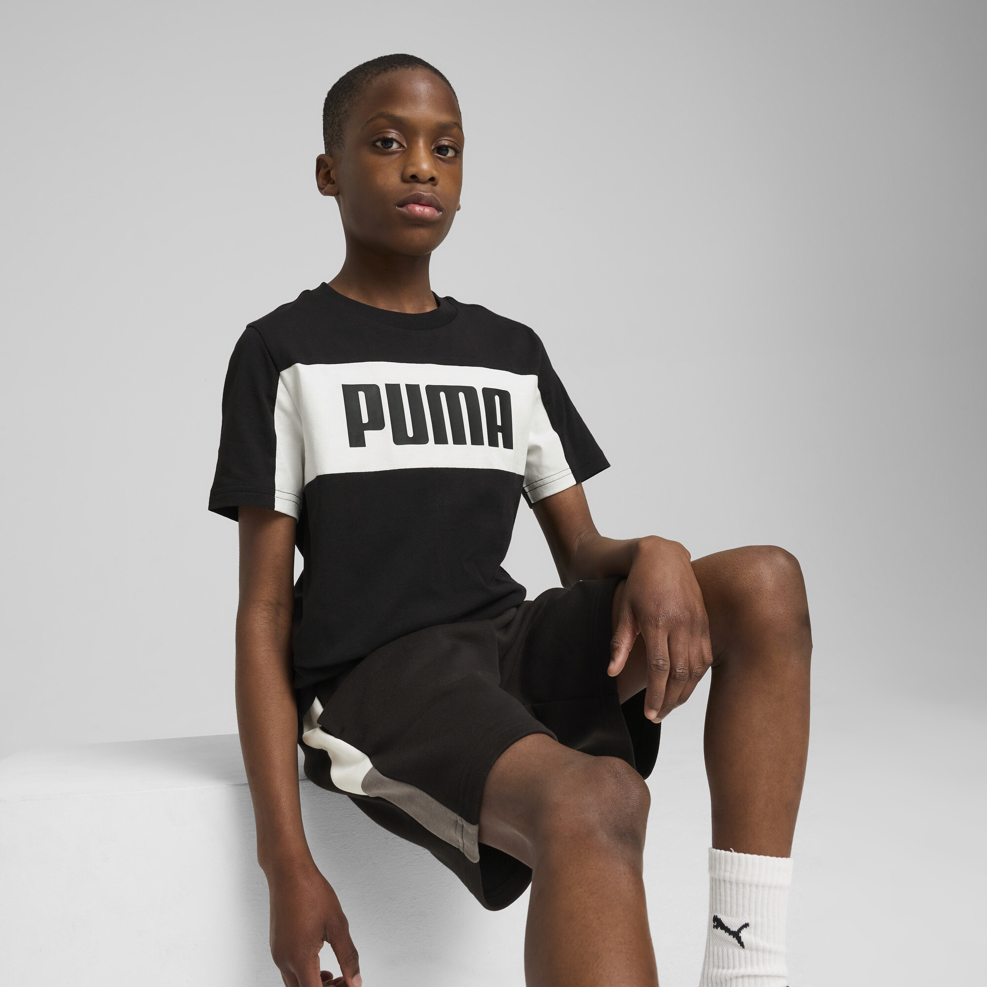 Puma Essentials Block T-Shirt Teenager Für Herren Für Damen Für Kinder | Mit Plain | Black | Größe: 15-16Y