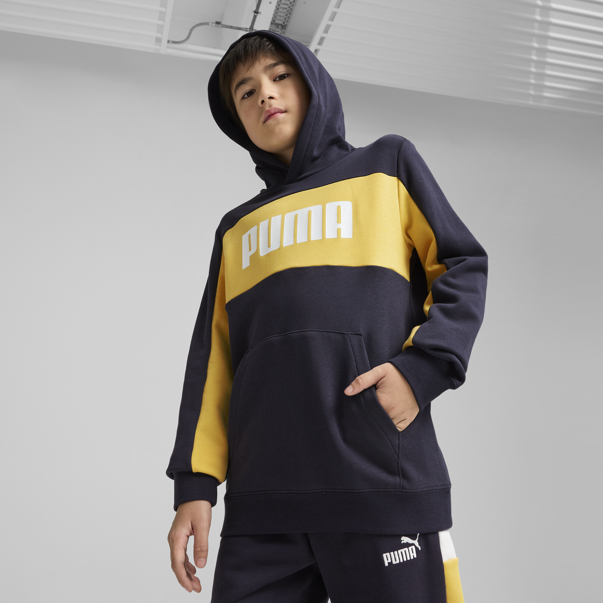 Puma Essentials Block Hoodie Teenager Für Herren Für Damen Für Kinder | Mit Color Blocking | New Navy | Größe: 7-8Y