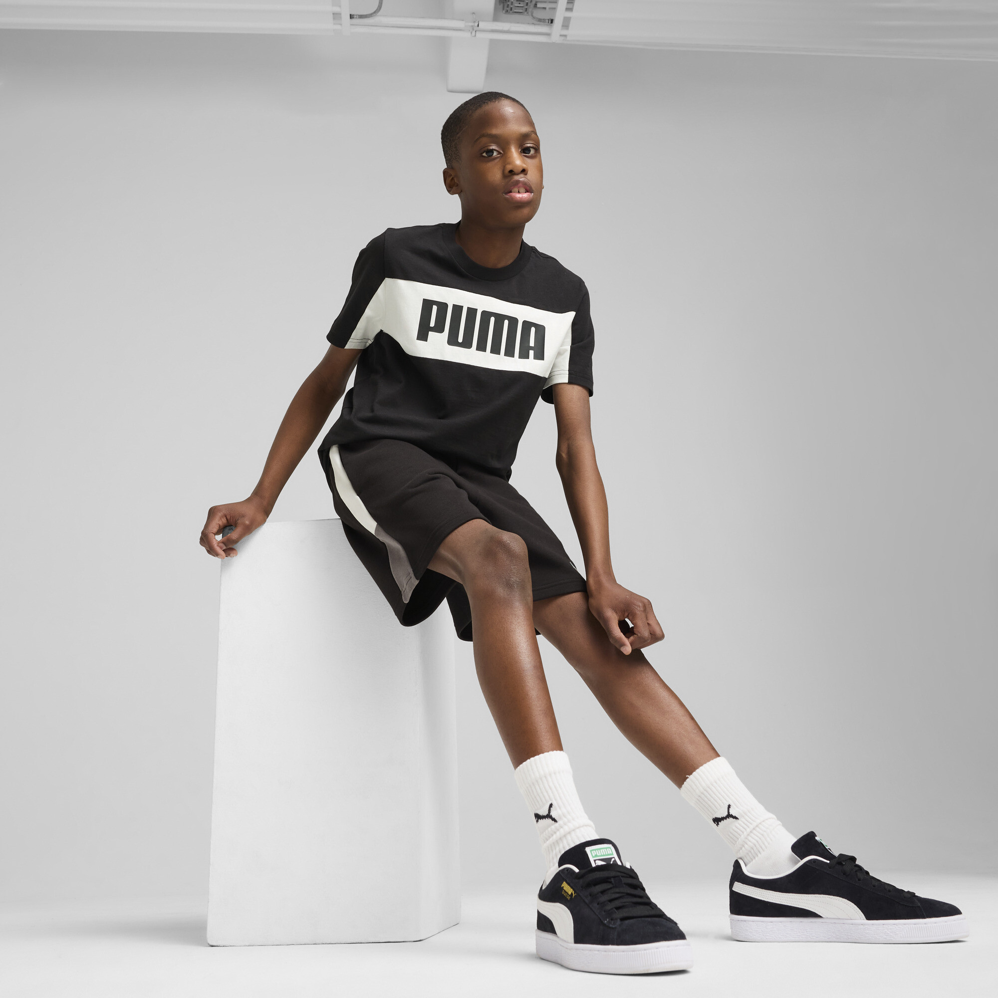 Essentials Block short voor Heren, Zwart, Maat 9-10Y | PUMA
