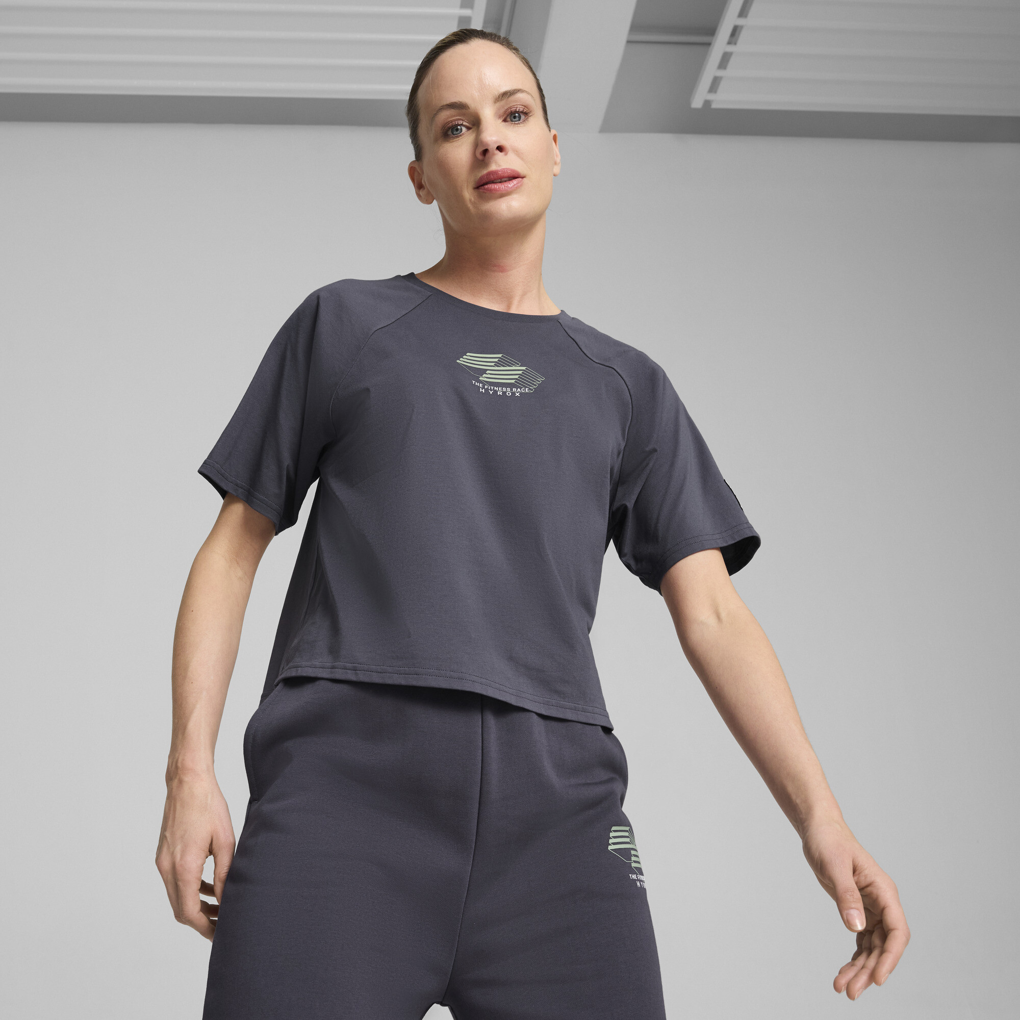 Puma x HYROX Motion Cat T-Shirt Damen | Mit Plain | Galactic Gray | Größe: XS