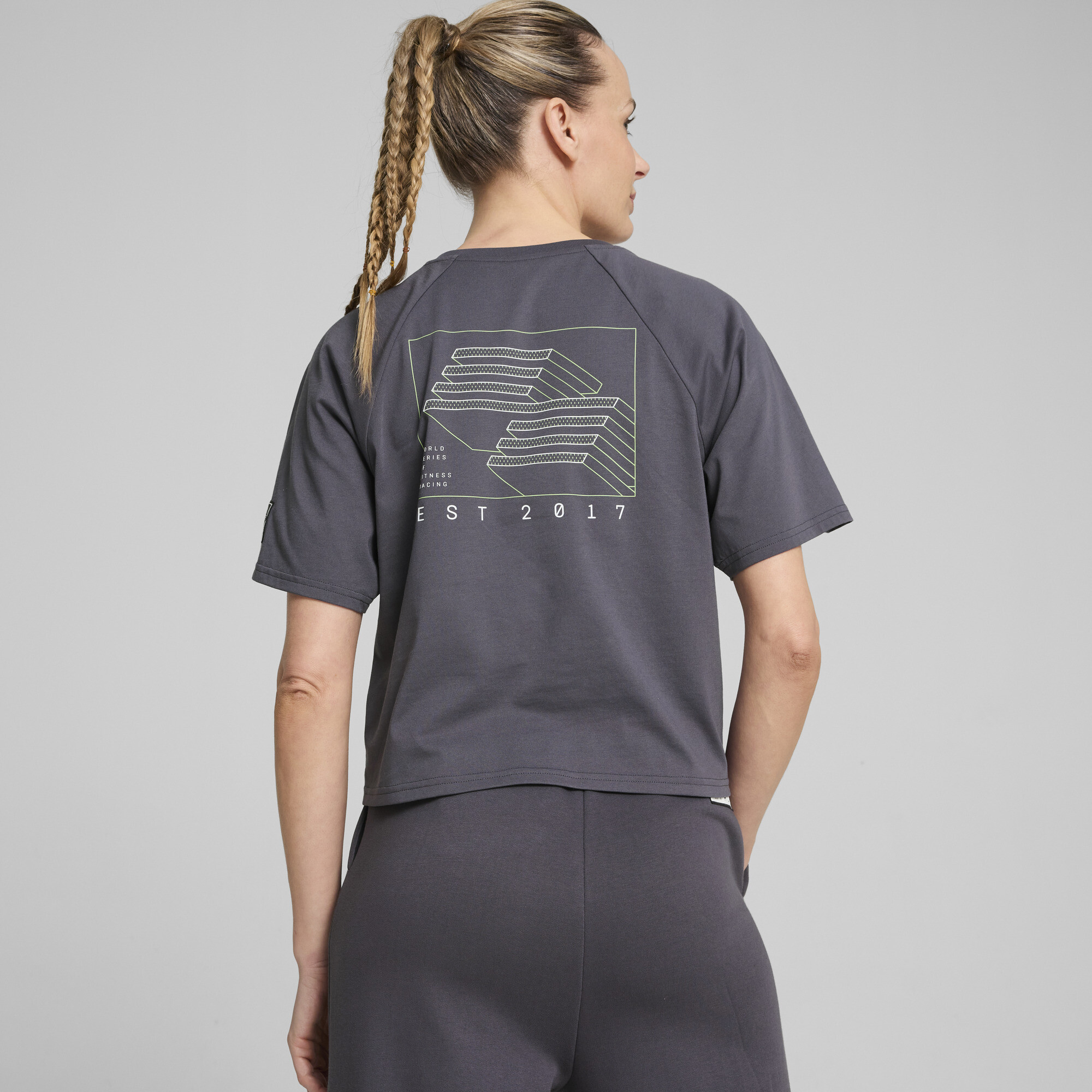 Women's Puma X HYROX Motion Cat T-Shirt, Gray, Size M, Clothing