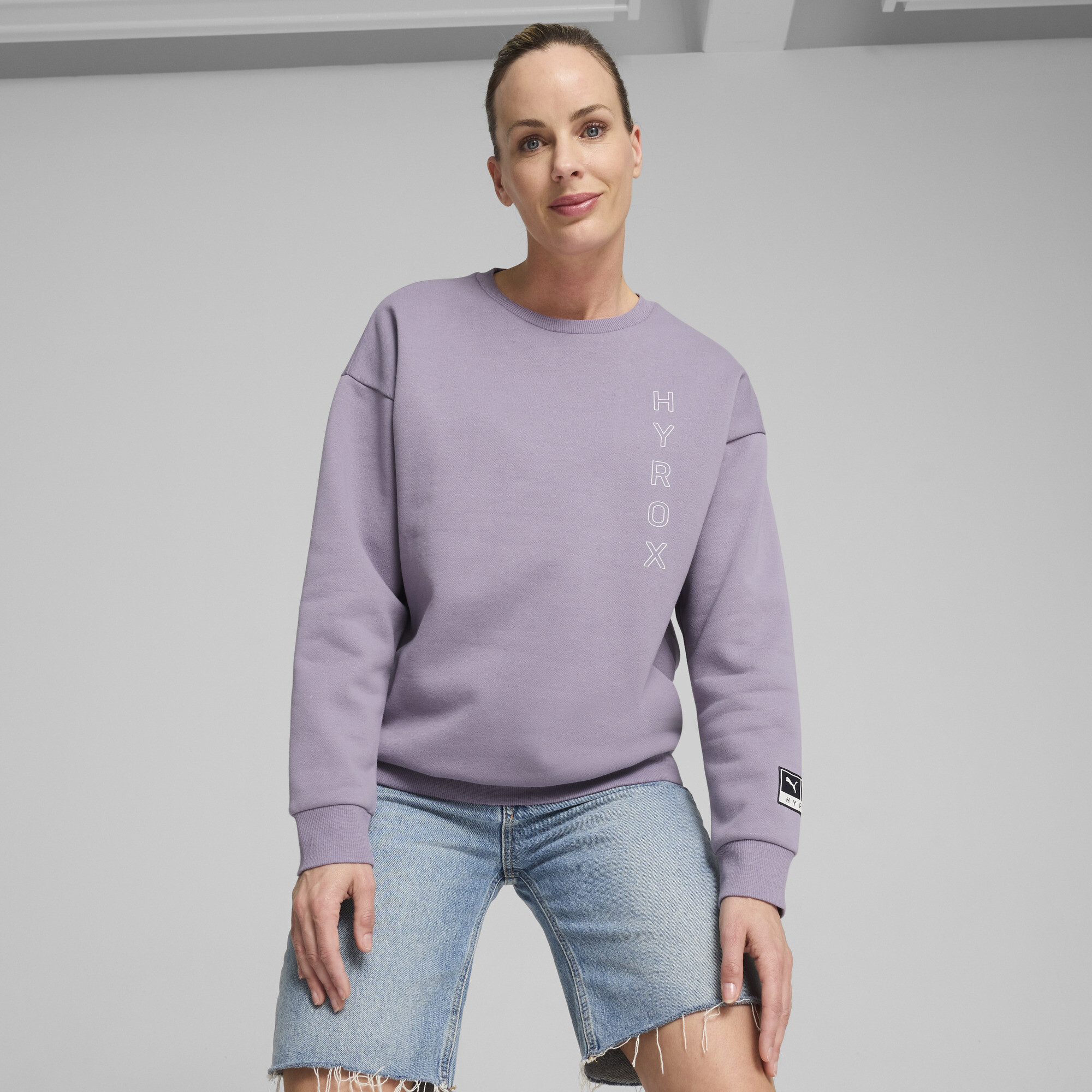 Puma x HYROX Fleece-Rundhalspullover mit Grafik Damen | Mit Plain | Pale Plum | Größe: L