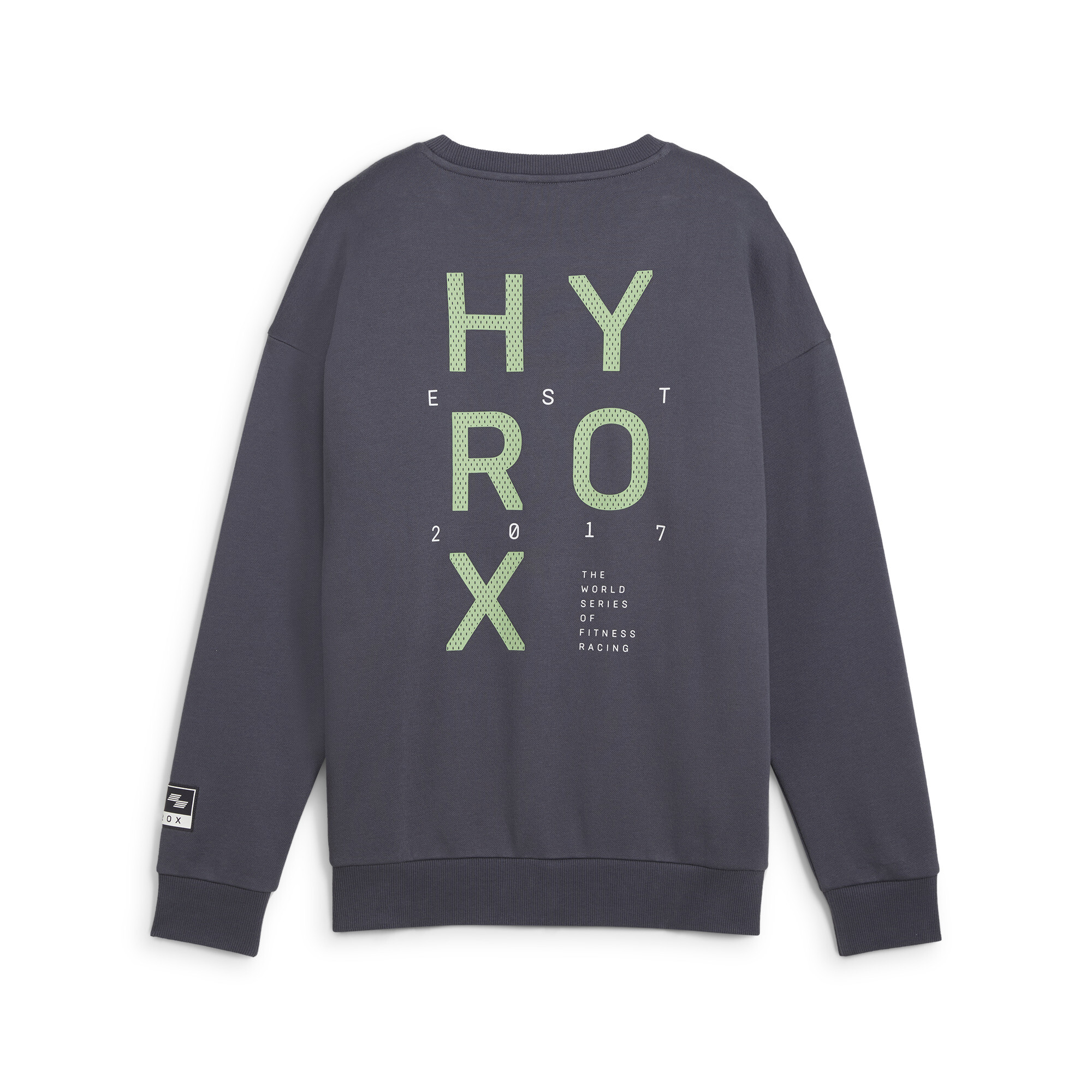 Women's Puma X HYROX Graphic Fleece Crew, Gray, Size XS, Clothing