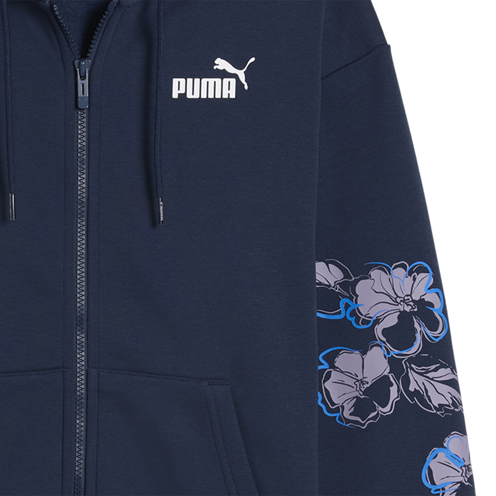 Women's Puma ESS+ FLORAL VIBES Full-Zip Hoodie, Blue, Size S, Clothing