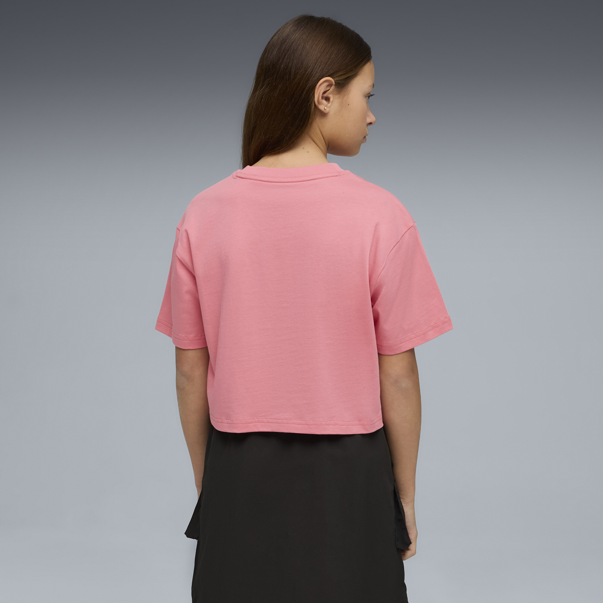 Essentials 2 kleuren No. 1 PUMA-logo cropped T-shirt voor Dames, Roze, Maat 13-14Y thumbnail 3