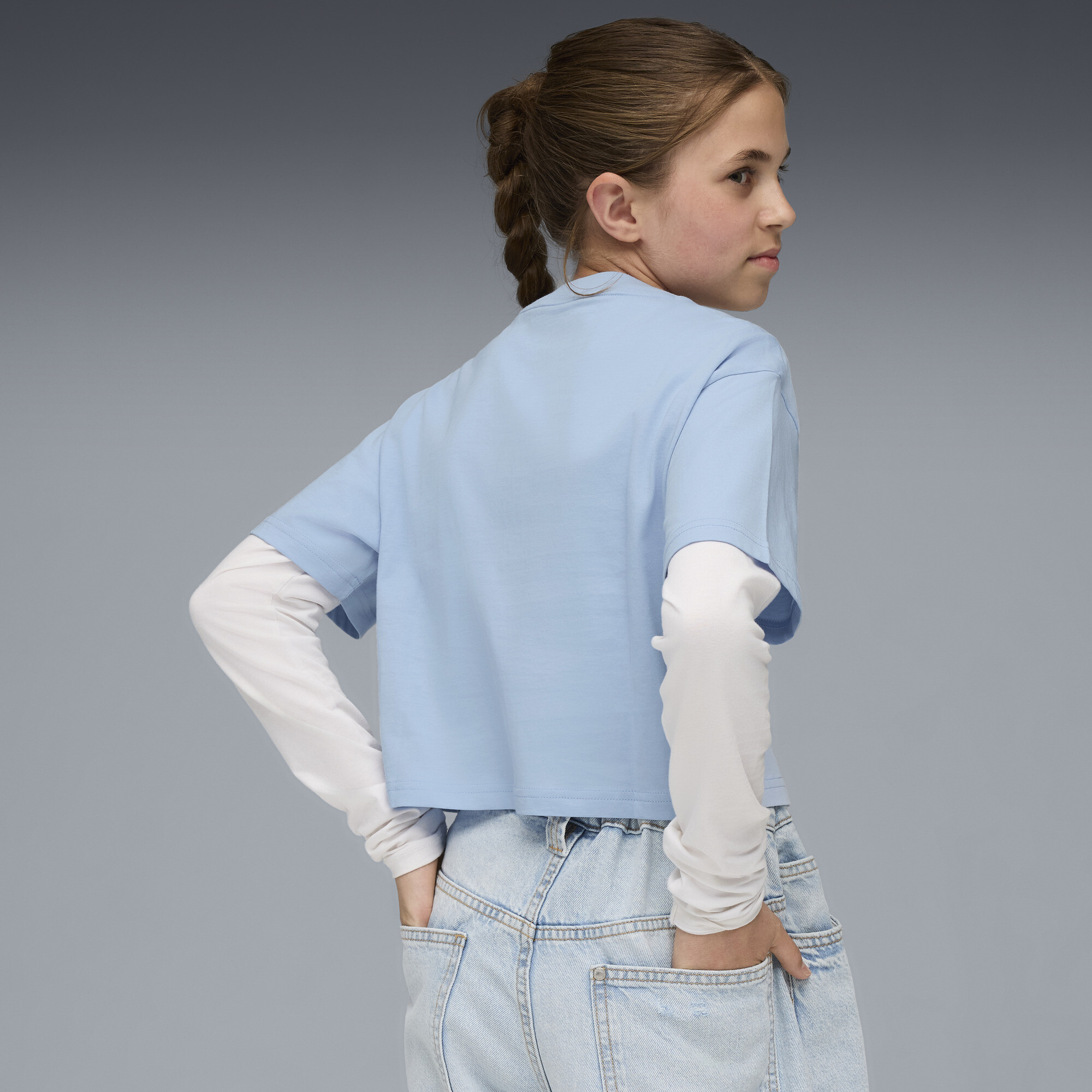 Essentials 2 kleuren No. 1 PUMA-logo cropped T-shirt voor Dames, Maat 9-10Y thumbnail 3