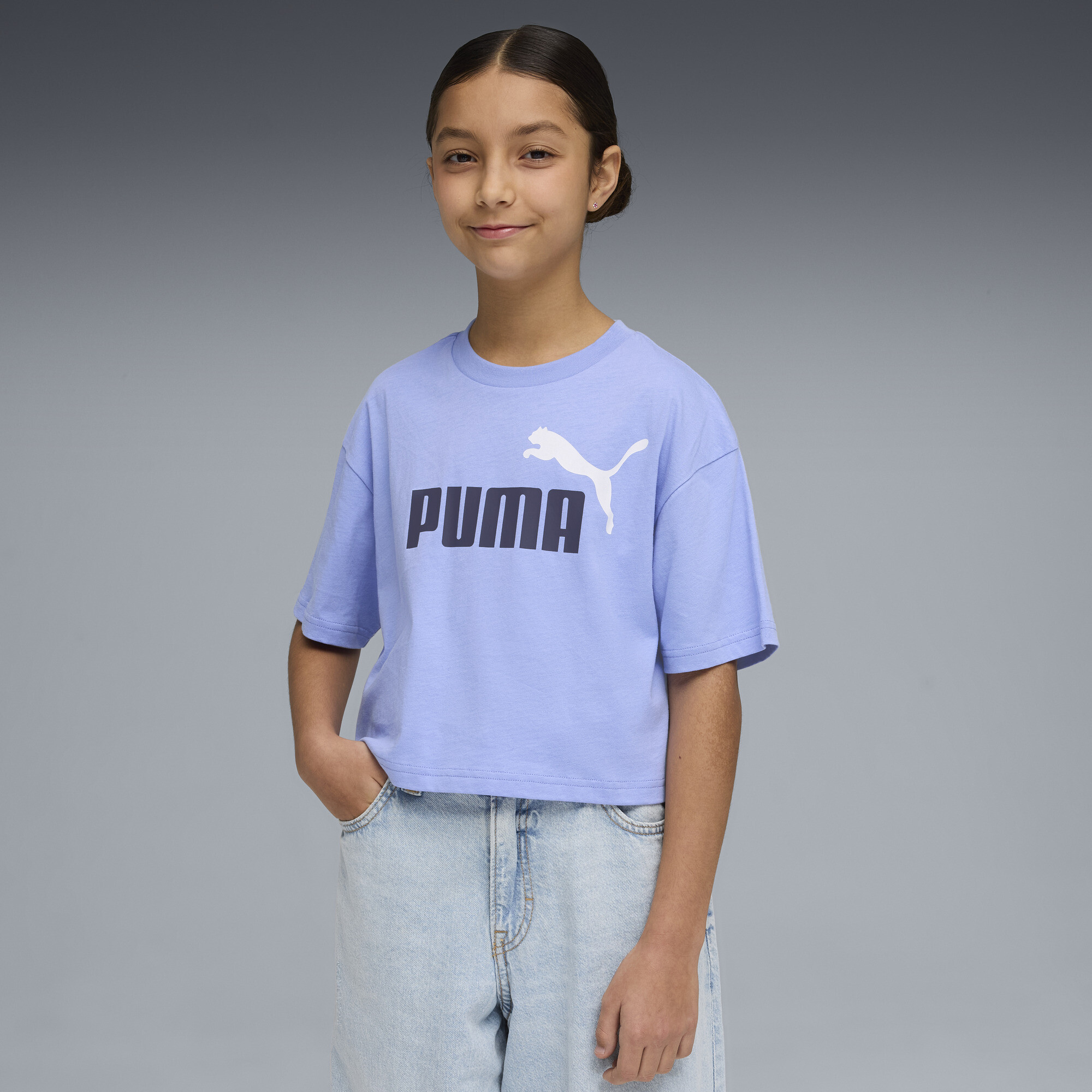 Essentials 2 kleuren No. 1 PUMA-logo cropped T-shirt voor Dames, Maat 5-6Y thumbnail 4
