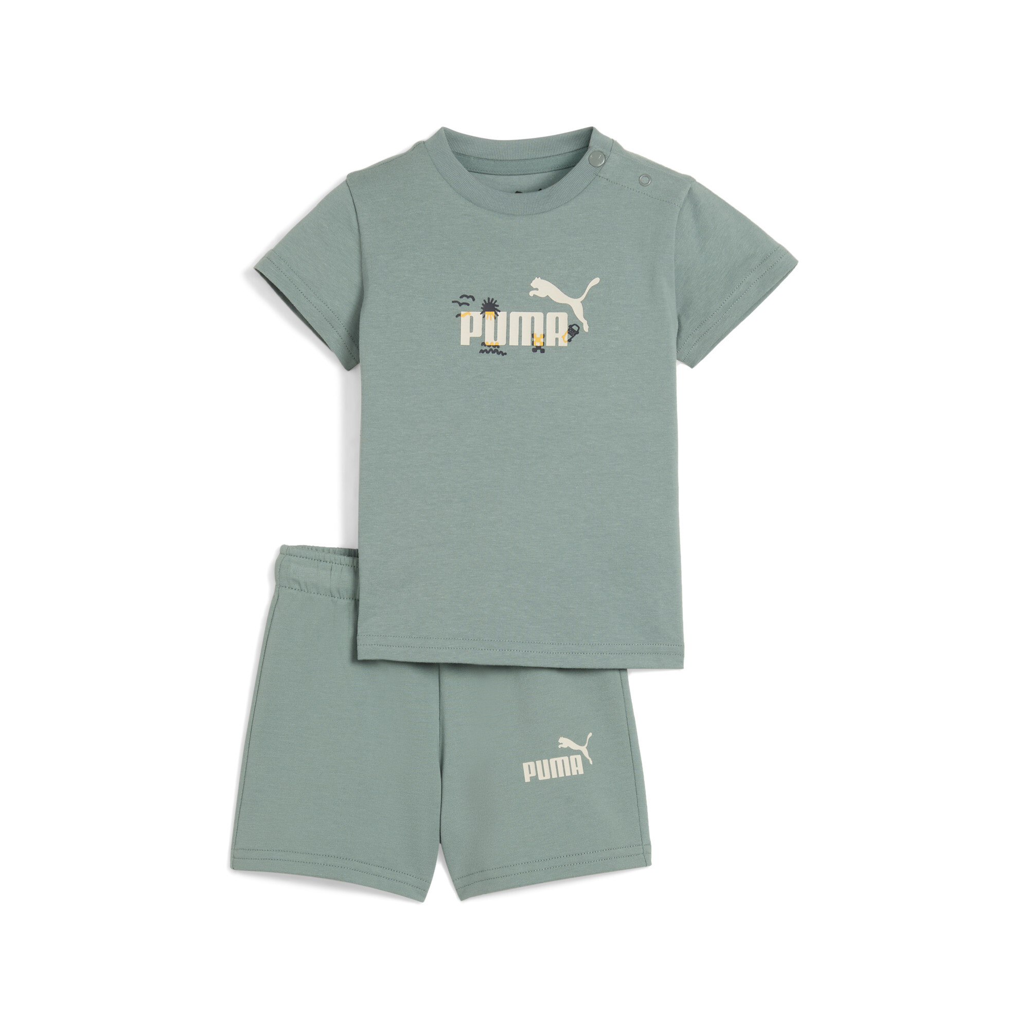 Minicats Sandy Adventures set met T-shirt en short, Groen, Maat 12-18M | PUMA