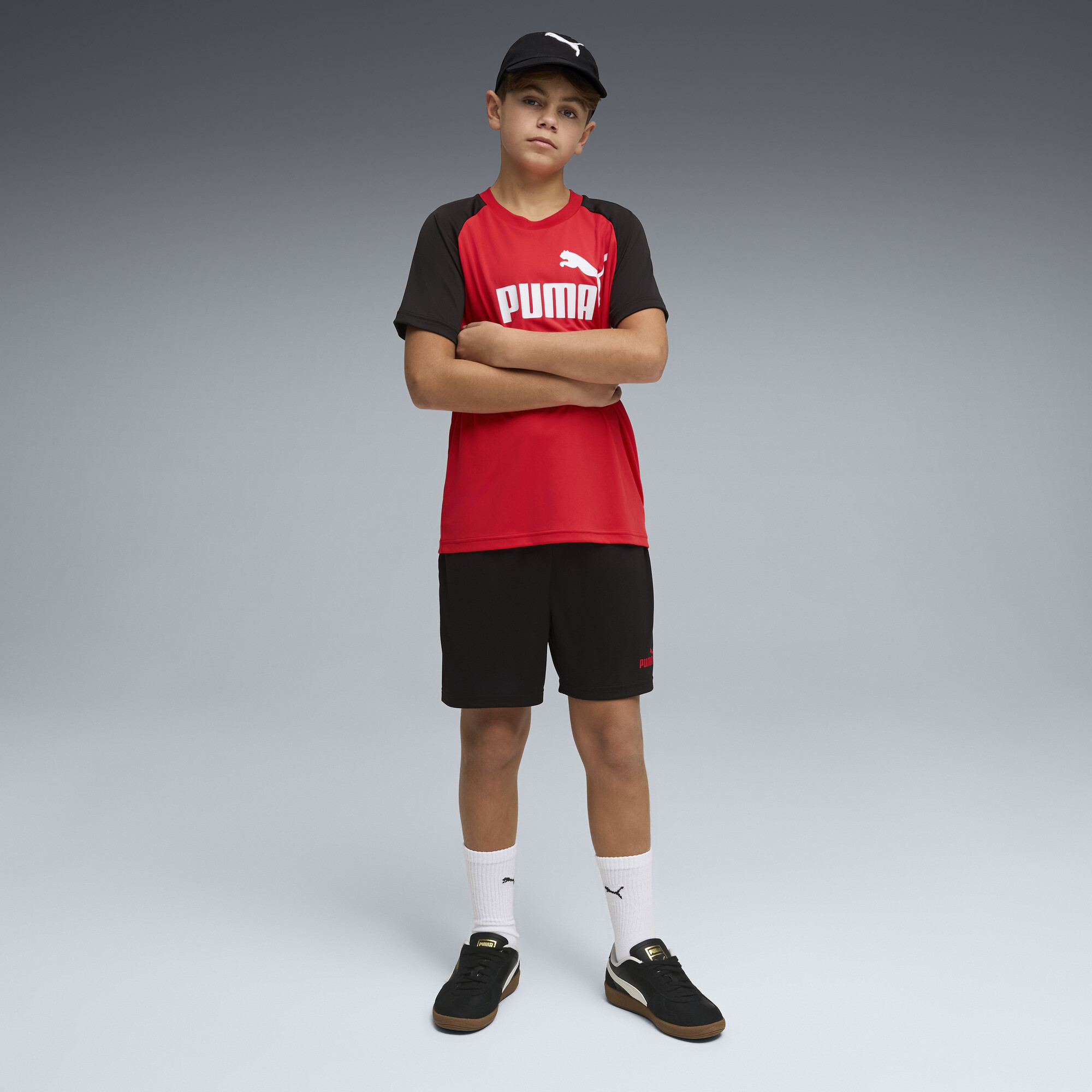 PUMA Essentials No.1-logo set met Poly T-shirt en short voor Heren, Rood, Maat 15-16Y