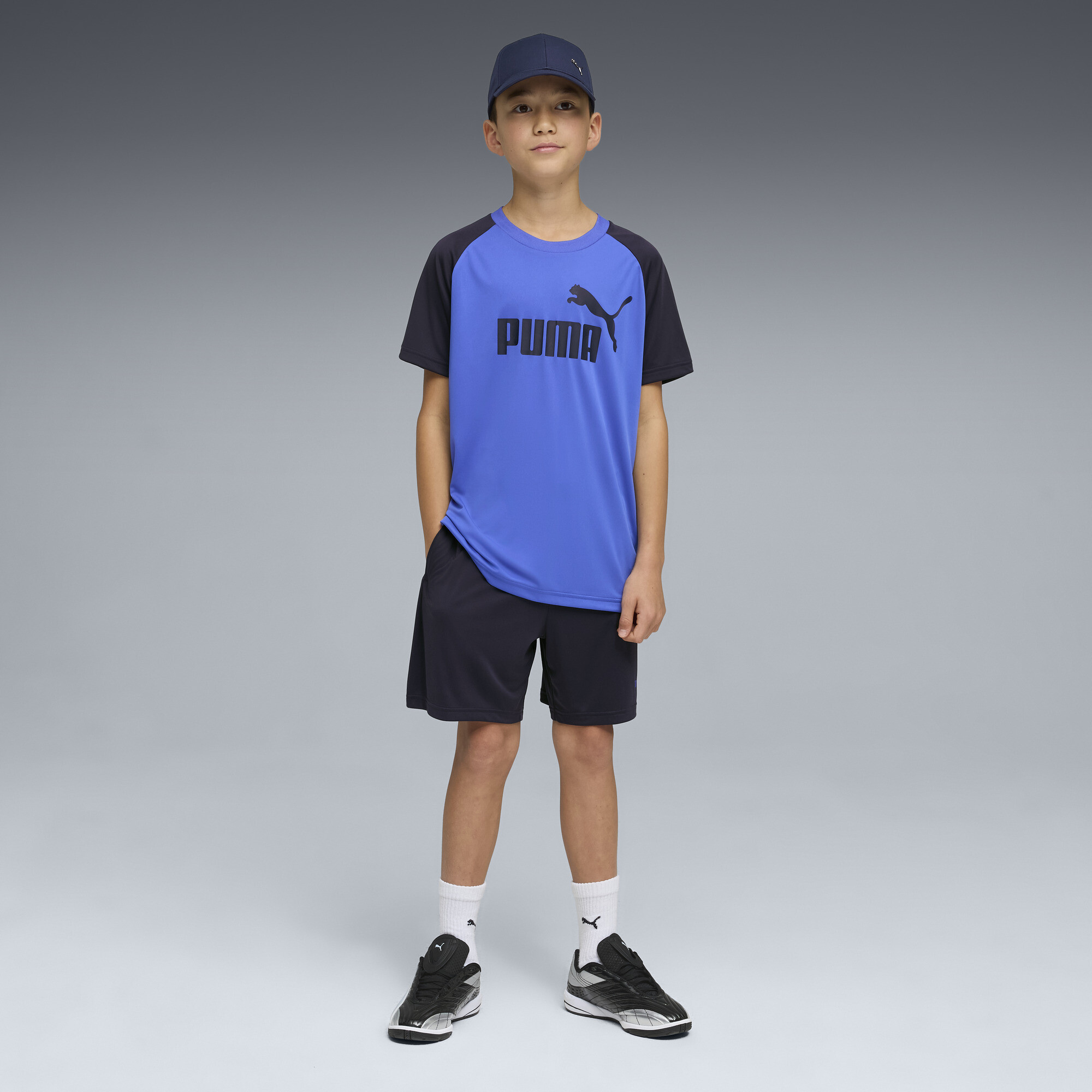 PUMA Essentials No.1-logo set met Poly T-shirt en short voor Heren, Blauw, Maat 13-14Y