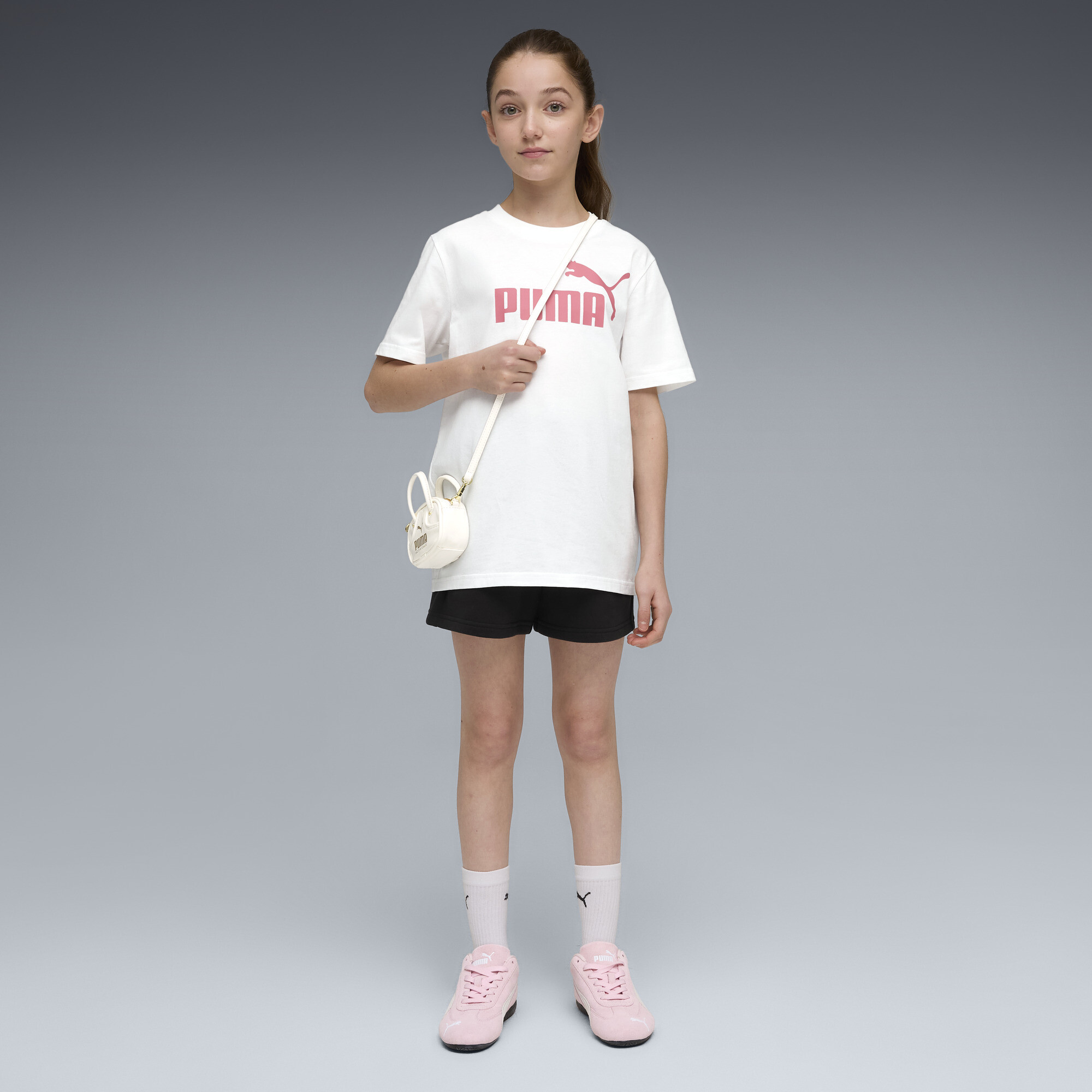 PUMA Essentials No.1-logo set met T-shirt en short voor Dames, Roze/Wit, Maat 9-10Y