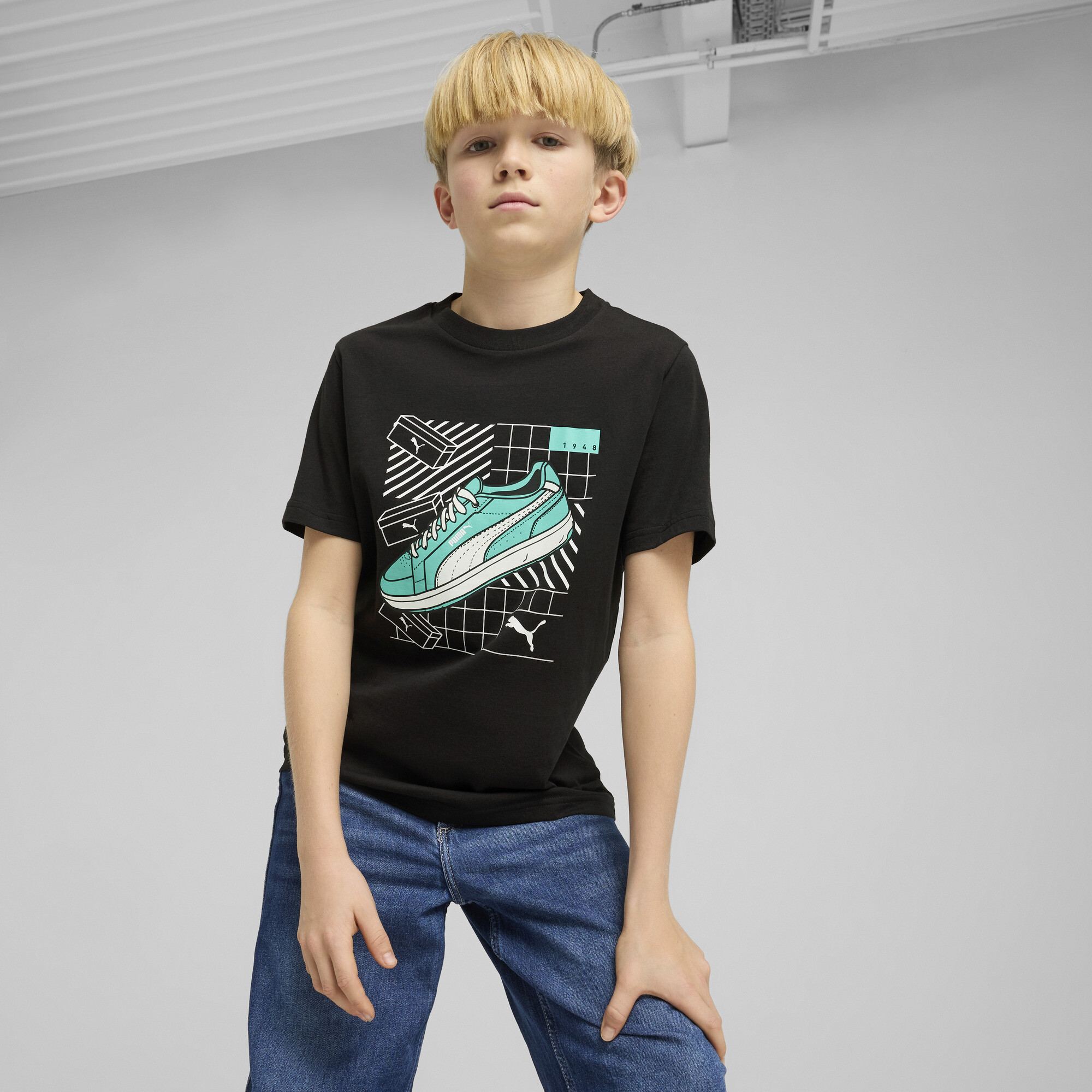 Puma Graphics T-Shirt IV Teenager Für Herren Für Damen Für Kinder | Mit Print | Black | Größe: 7-8Y