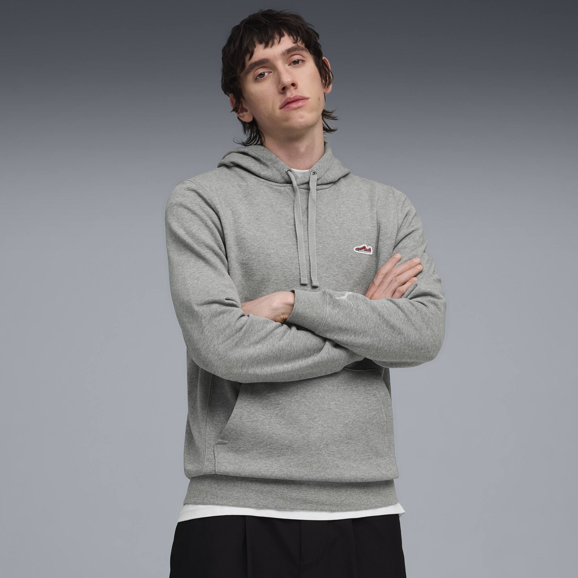PUMA Wardrobe Essentials Suede Men's Hoodie in Grey, Size L