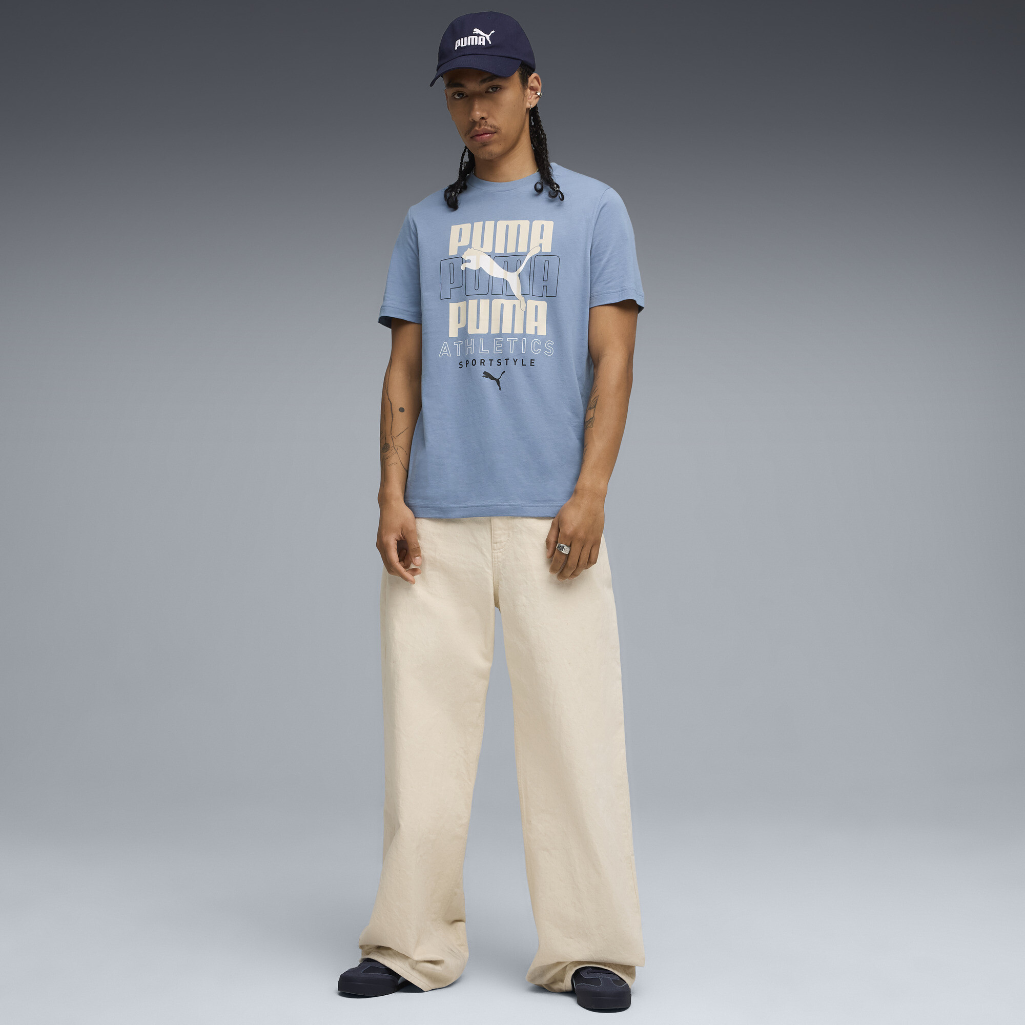 PUMA Graphic Stacked T-shirt met afbeelding voor Heren, Blauw, Maat XXL thumbnail 4