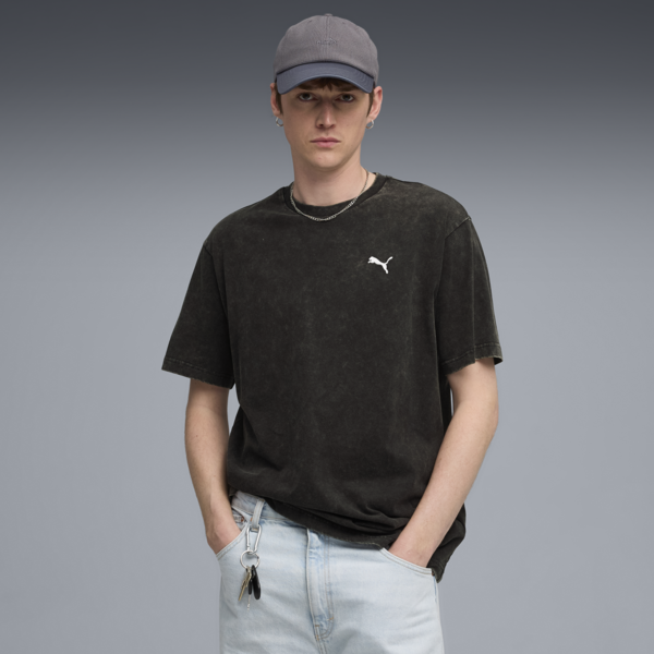Essentials Elevated Relaxed Wash Tee Men, PUMA Black, large-ZAF