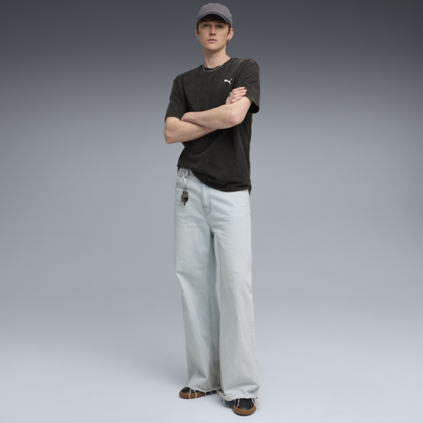 Essentials Elevated Relaxed Wash Tee Men, PUMA Black, large-ZAF