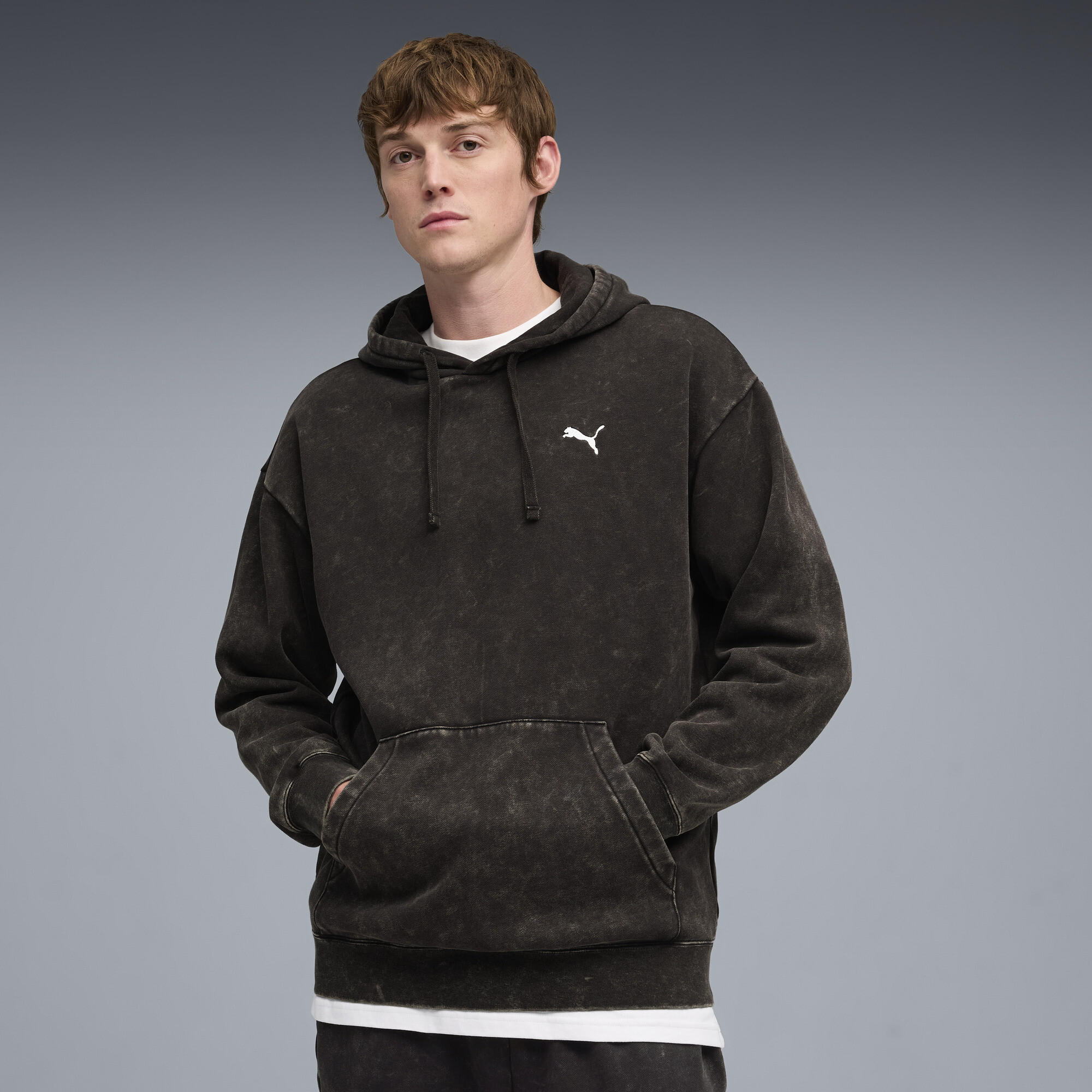 Puma Ess Elevated Wash Hoodie Men In Black
