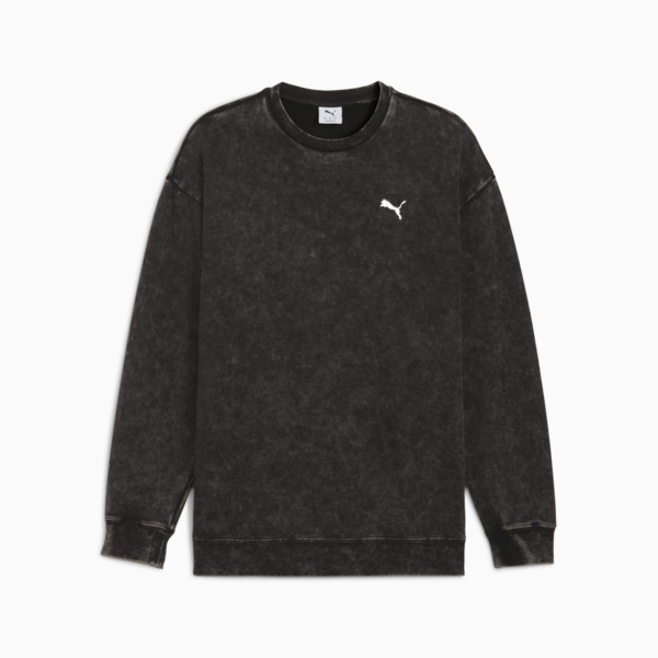 Essentials Elevated Relaxed Wash Crew Sweatshirt Men, PUMA Black, large-ZAF