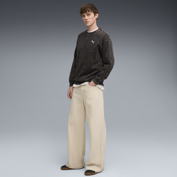 Essentials Elevated Relaxed Wash Crew Sweatshirt Men, PUMA Black, large-ZAF