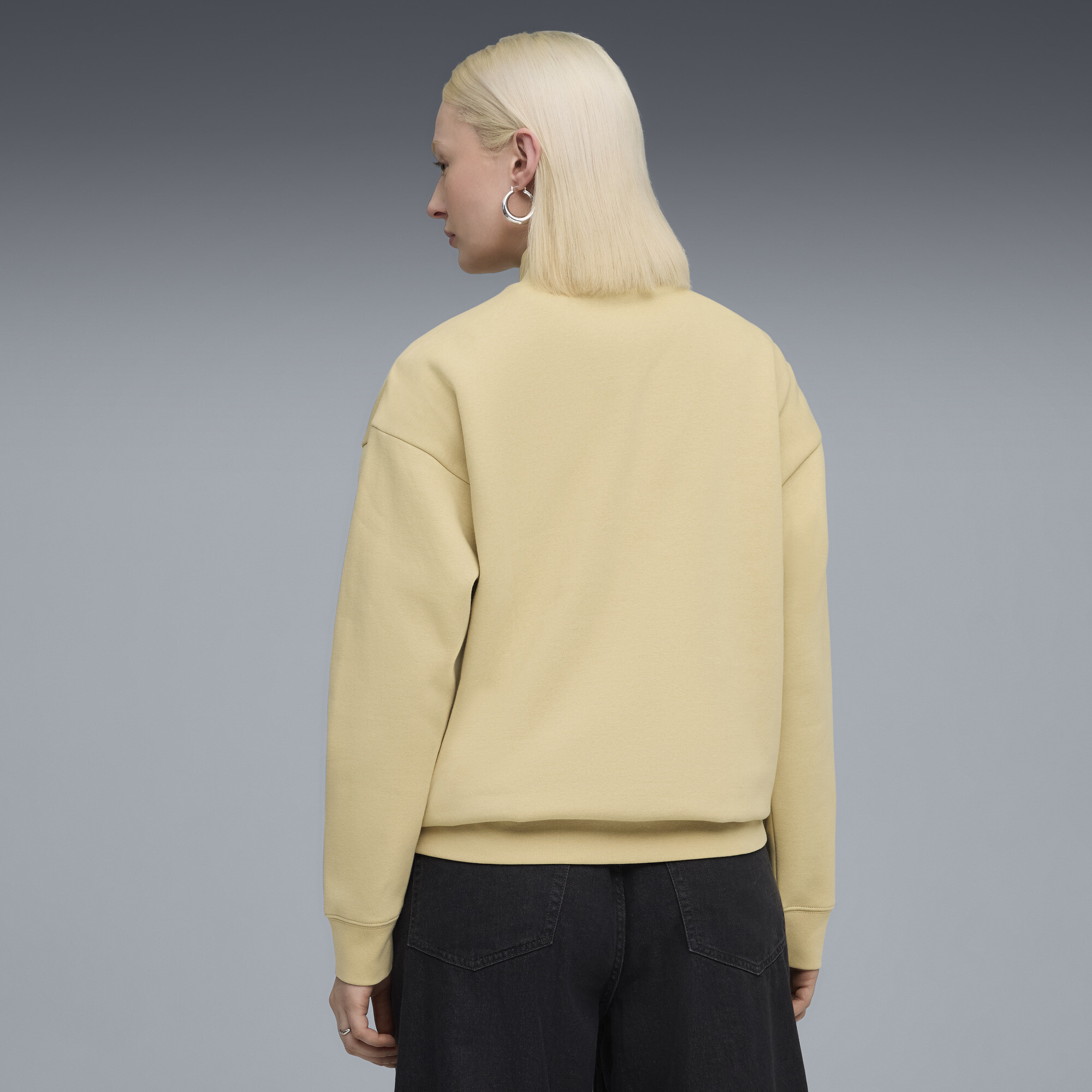 PUMA Essentials Script relaxte sweater met ronde hals, halve rits en hoge hals voor Dames, Beige, Maat XL thumbnail 5