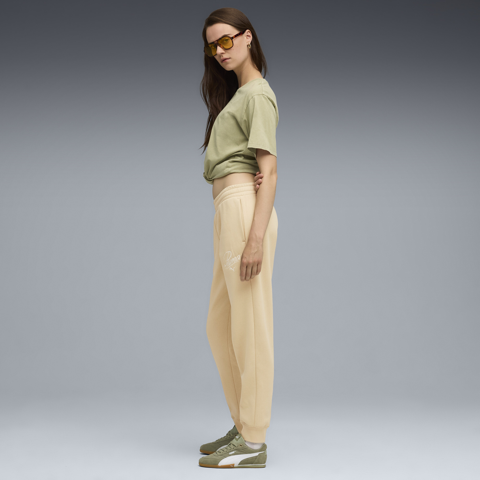 PUMA Essentials Script sweatpant voor Dames, Beige, Maat XL thumbnail 4