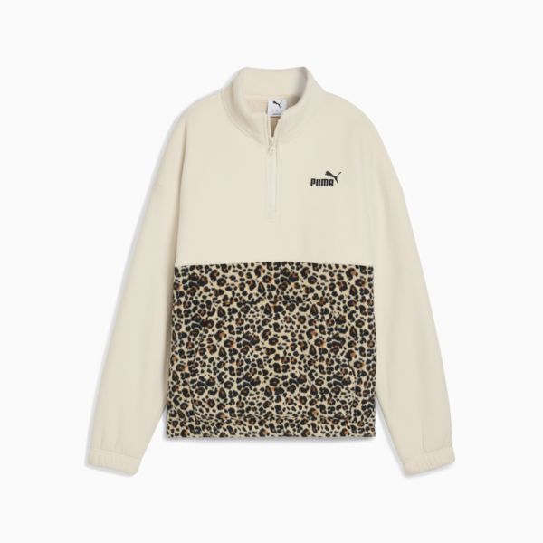 Essentials Animal Print Relaxed Crew Women, Alpine Snow, large-ZAF