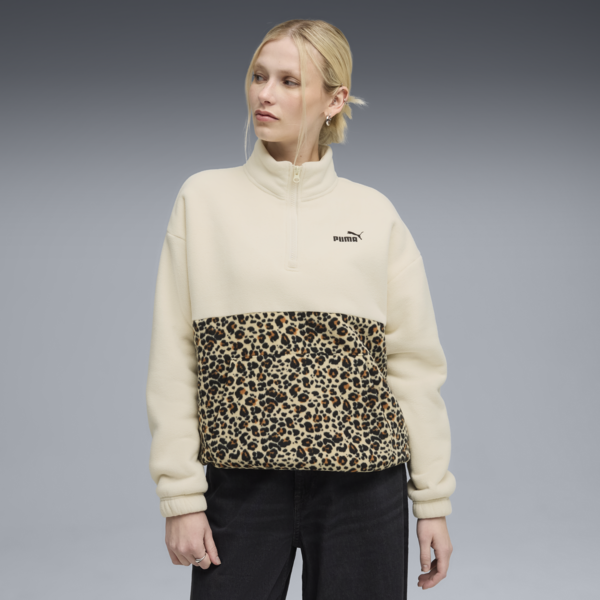 Essentials Animal Print Relaxed Crew Women, Alpine Snow, large-ZAF