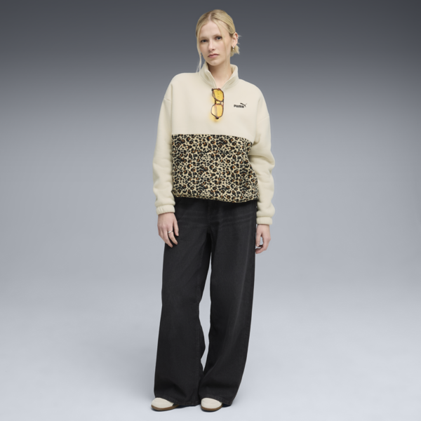 Essentials Animal Print Relaxed Crew Women, Alpine Snow, large-ZAF