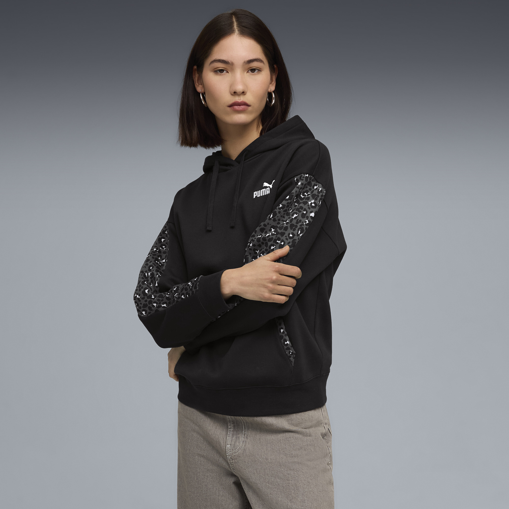PUMA Essentials Animal Print Comfort hoodie voor Dames, Zwart, Maat M