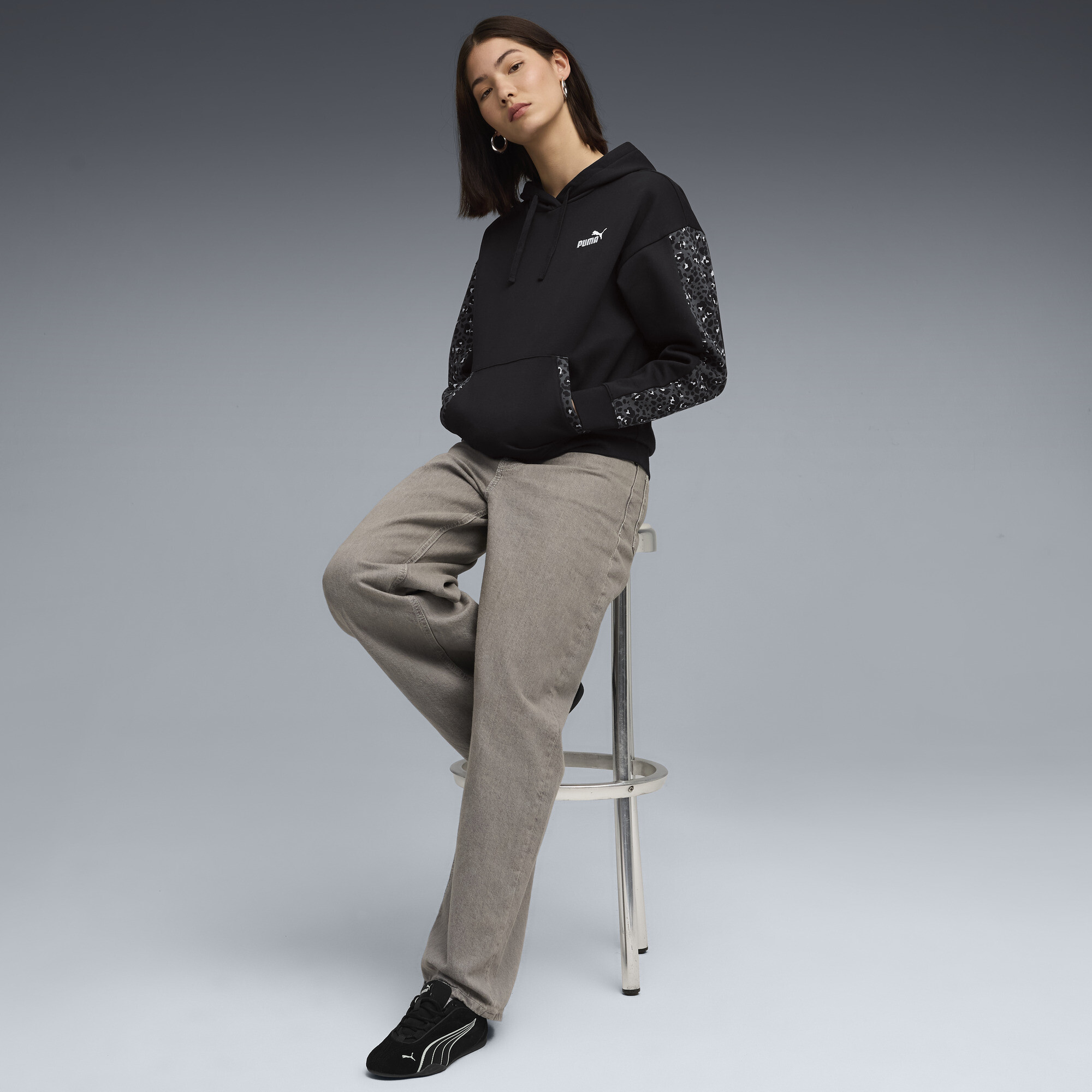 PUMA Essentials Animal Print Comfort hoodie voor Dames, Zwart, Maat M thumbnail 4