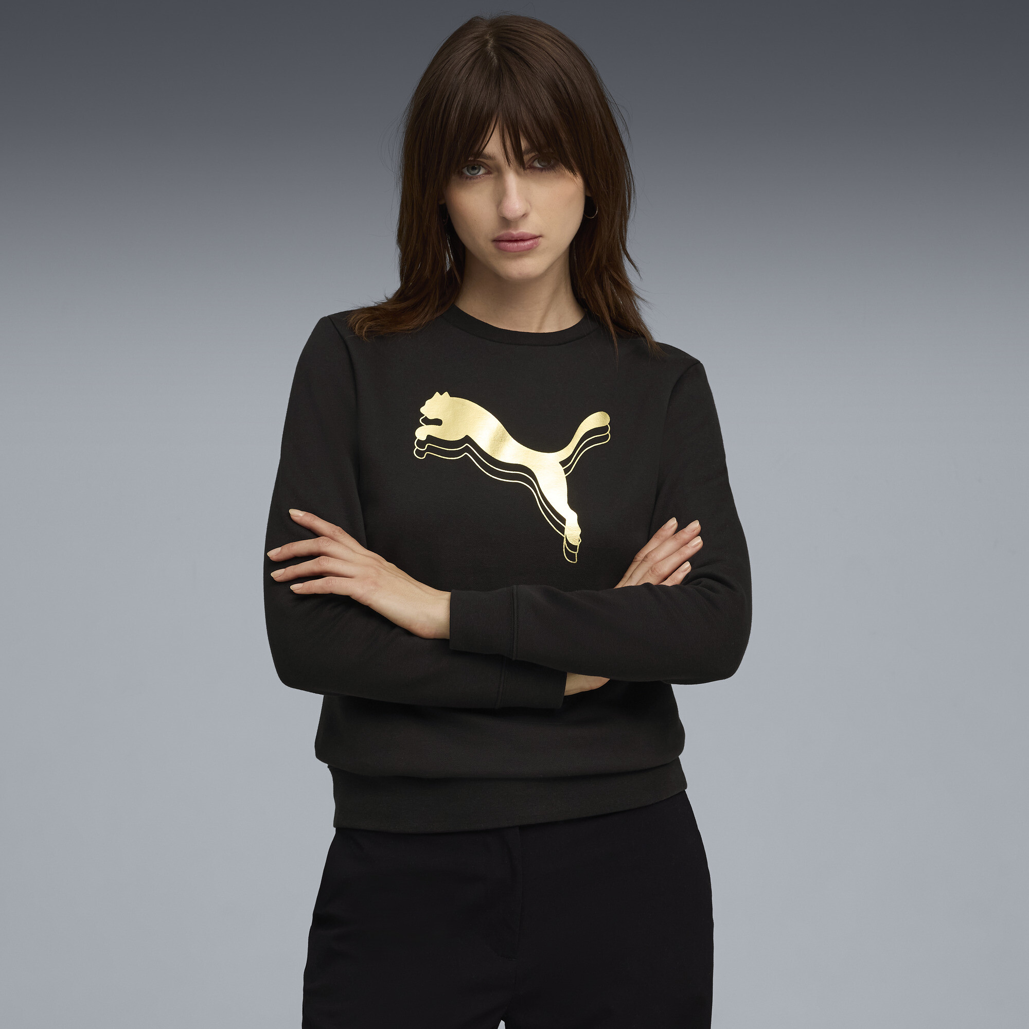 PUMA Essentials Metallic Women's Crew Neck Sweatshirt in Black, Size XS
