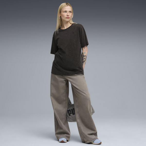 Essentials Elevated Relaxed Wash Tee Women, PUMA Black, large-ZAF