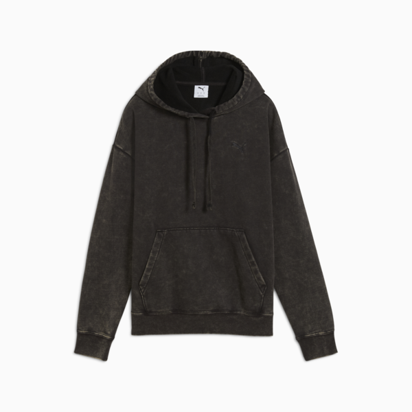 Essentials Elevated Relaxed Wash Hoodie Women, PUMA Black, large-ZAF